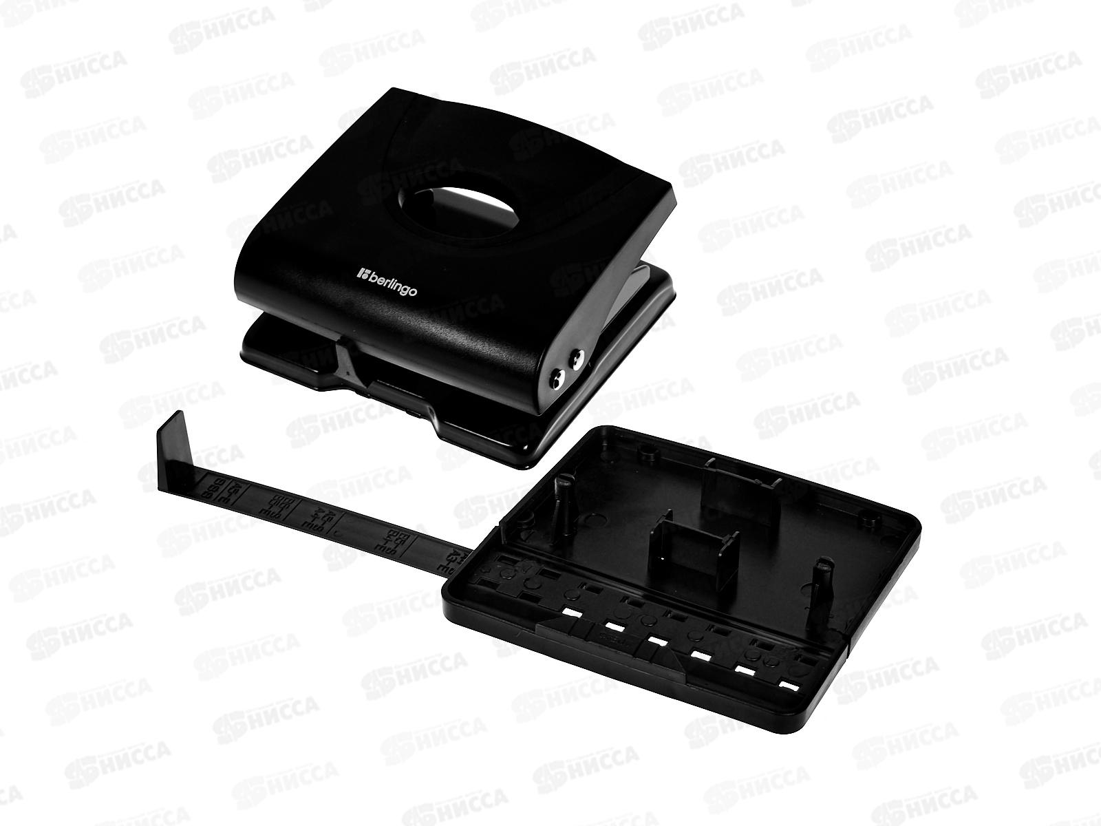 Дырокол Berlingo Office Soft 20л, пласт.,черн. с линейкой 20161