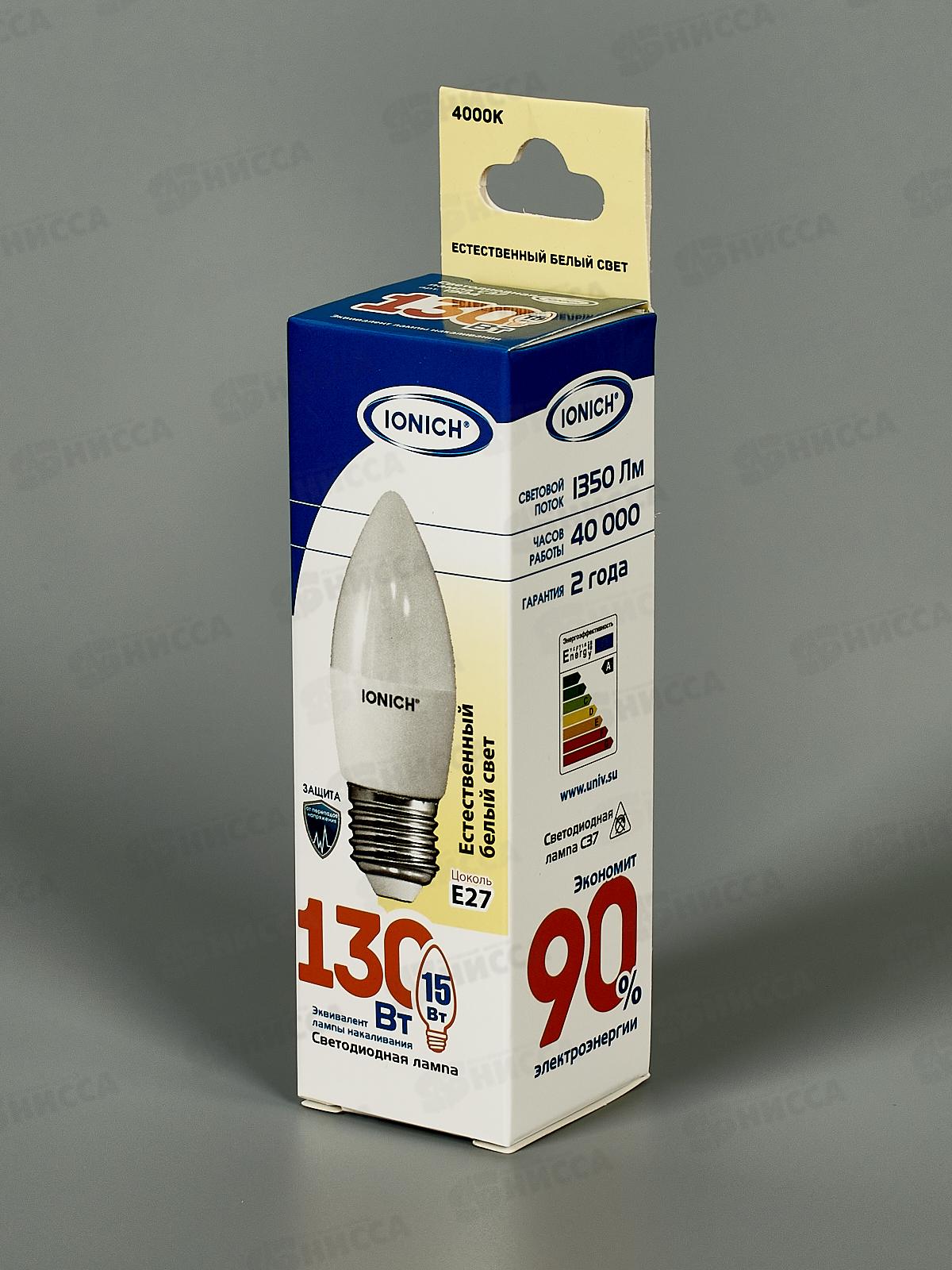 Лампа светодиодная IONICH E27 &quotСвеча&quot ILED-SMD2835-C37-15-1350-230-4,1904*50