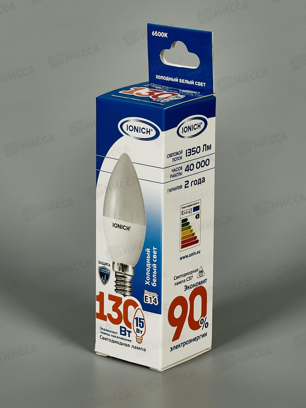 Лампа светодиодная IONICH &quotСвеча&quotE14 ILED-SMD2835-C37-15-1350-230-6.5,1906*50