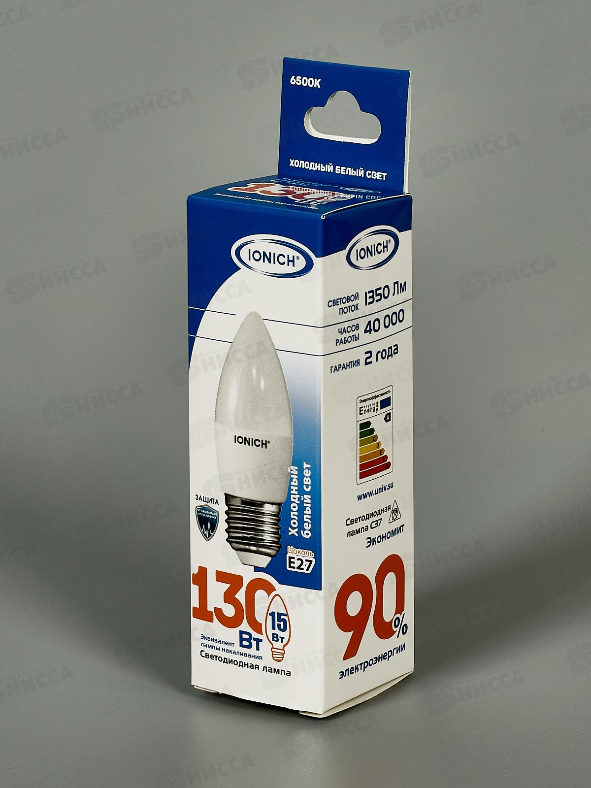 Лампа светодиодная IONICH &quotСвеча&quot E27 ILED-SMD2835-C37-15-1350-230-6.5,1903*50