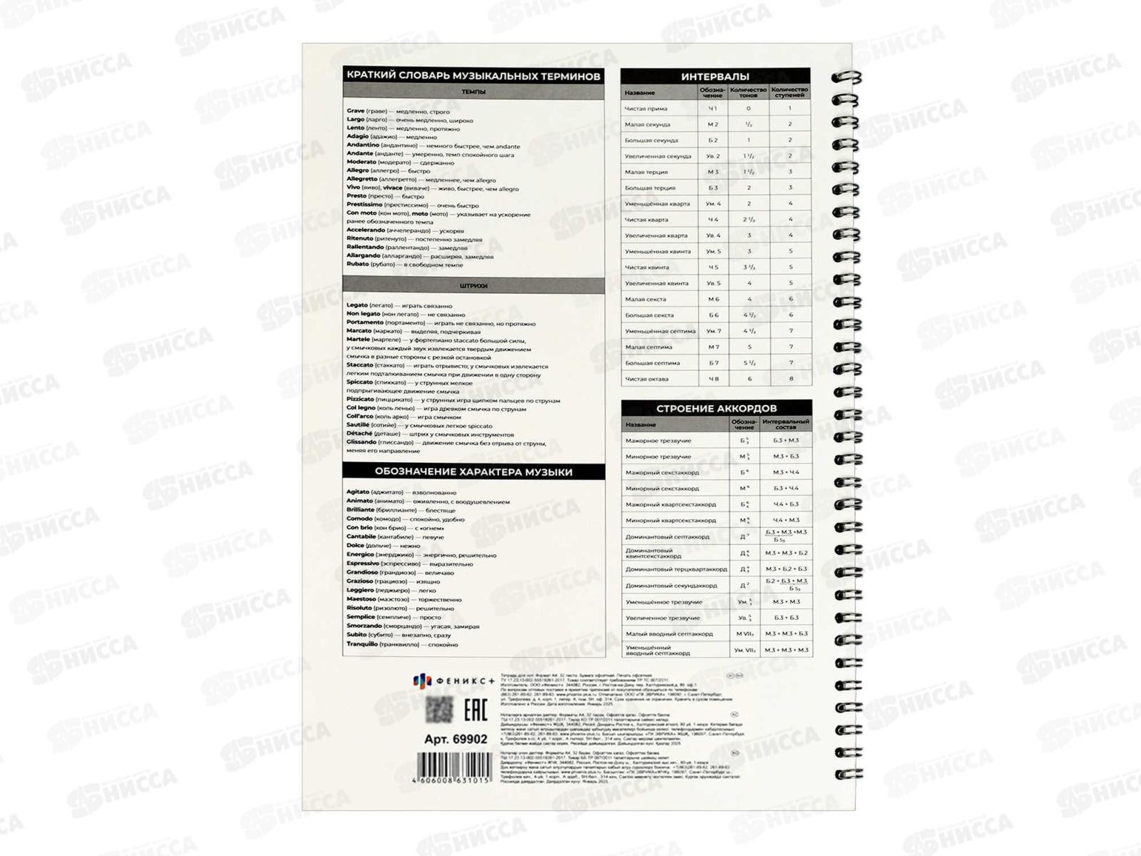 Тетрадь нотн. 32л ФЕН Энергия звука А4, греб. 69902 *20