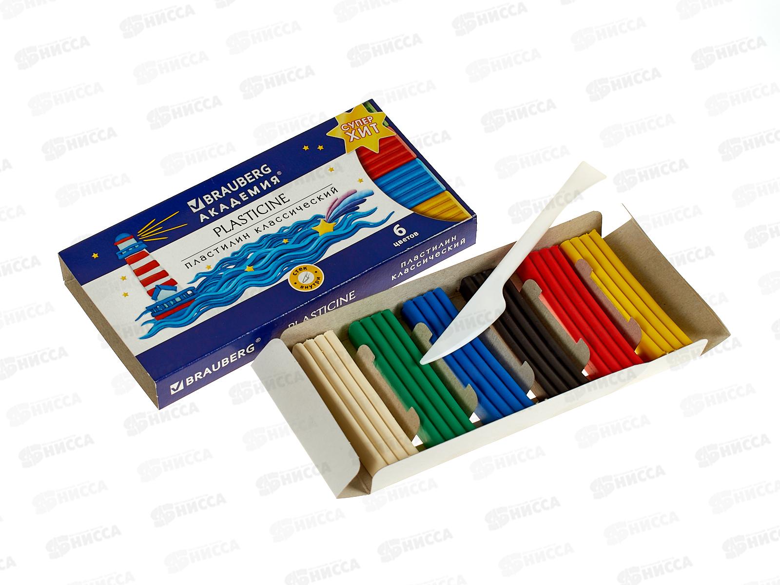 Пластилин  6цв 120г BRAU Академия классическая, стек, 106440 *30