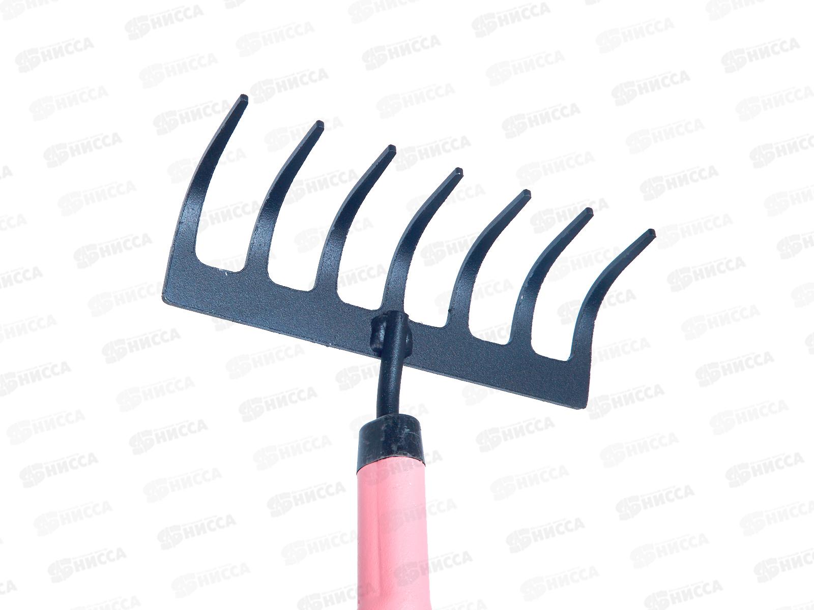 Грабли 7-зубые со стальным черенком черный/розовый 1646