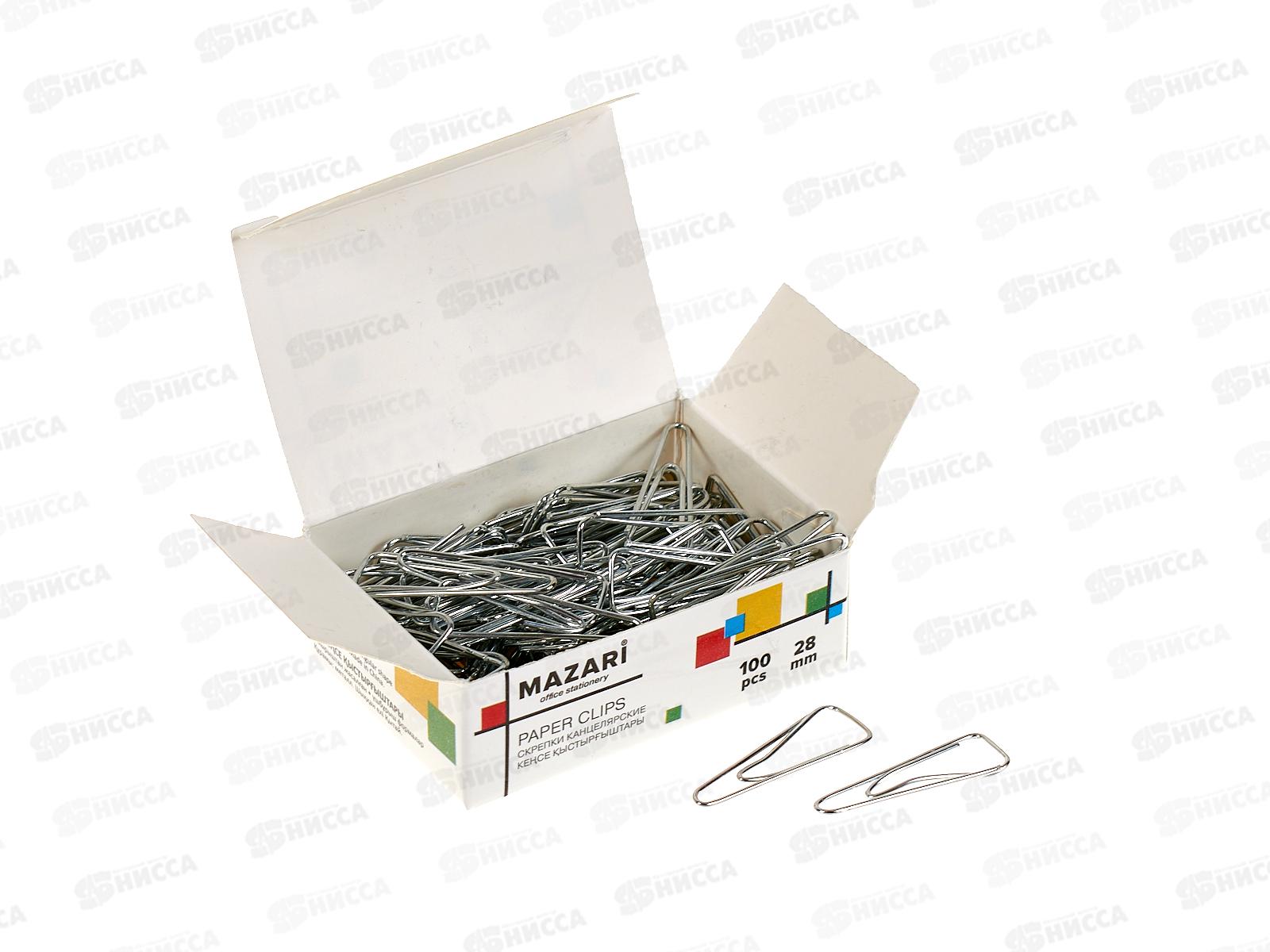 Скрепки MAZARI 28мм 100шт, треуг.,оцинк. М-6892 *10/120