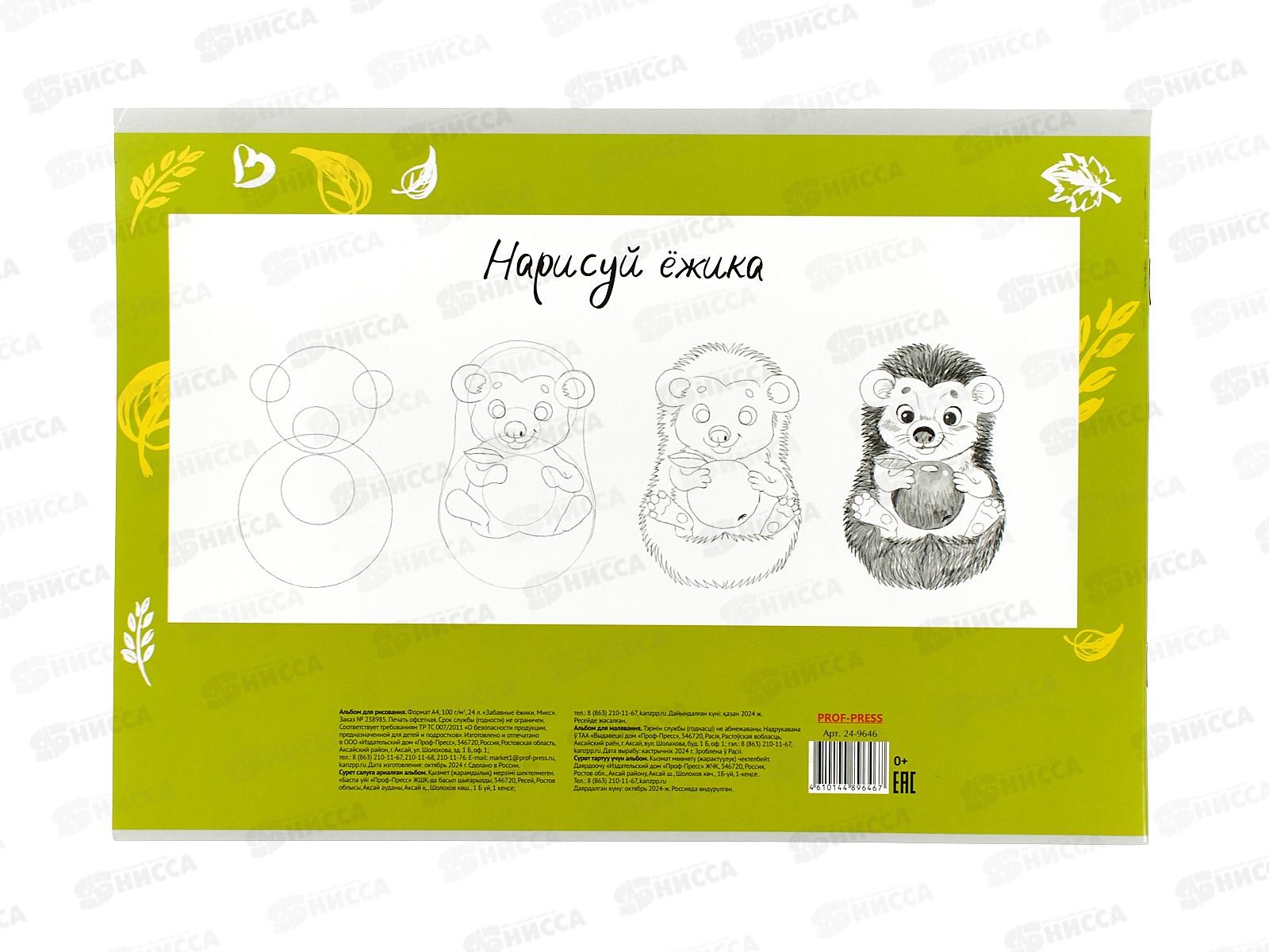 Альбом для рисования 24л ПП Забавные ёжики, 2 диз., 24-9646