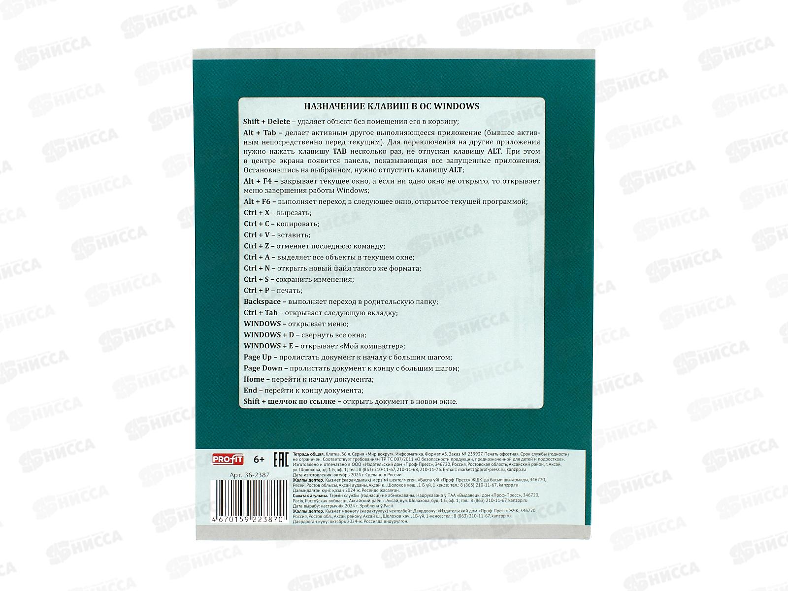 Тетрадь 36л кл. Profit &quotМир вокруг&quot Информатика эконом, 36-2387 *10/80
