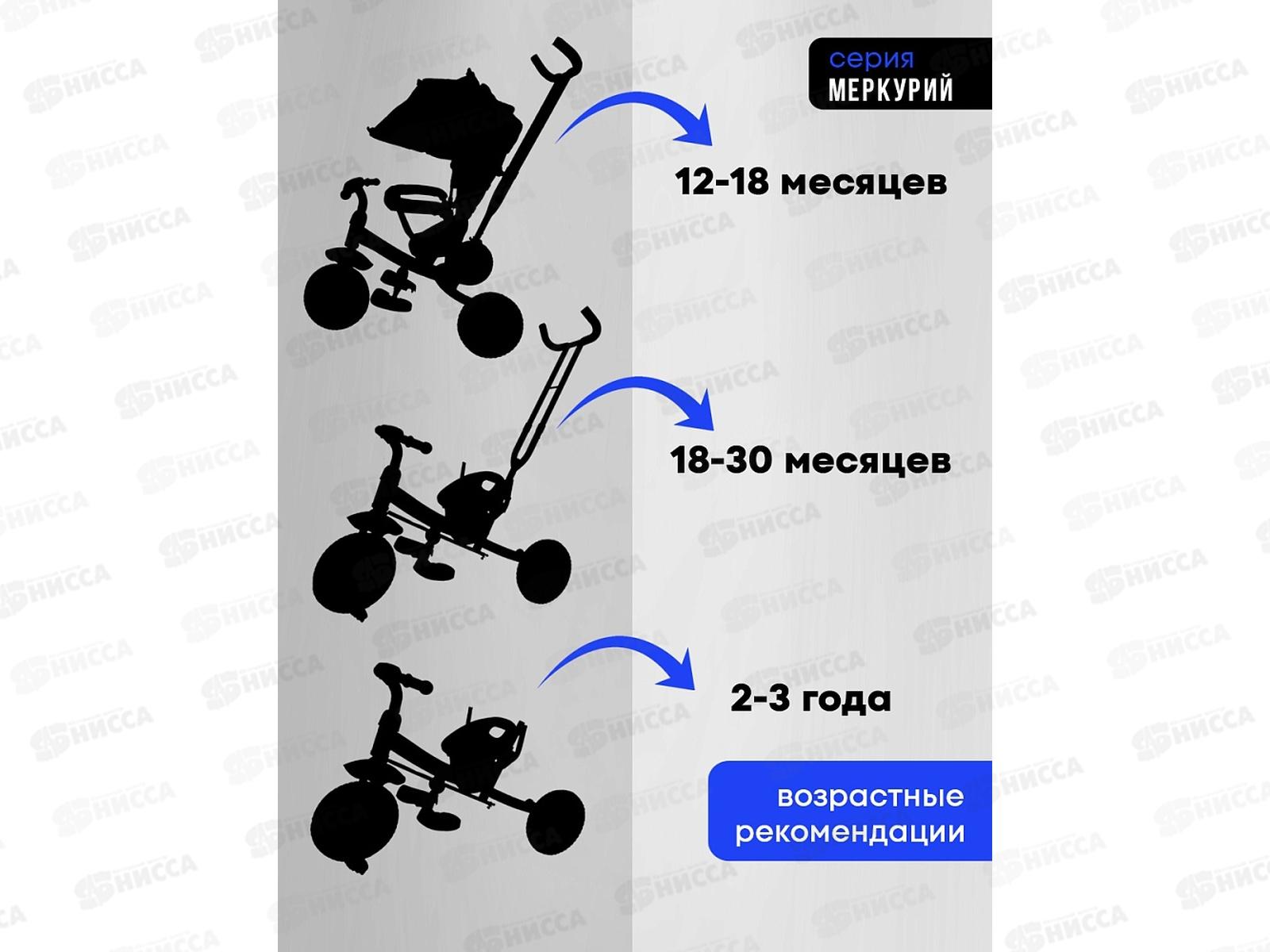 Велосипед трехколесный с ручкой МЕРКУРИЙ, синий, ВЛ-0869