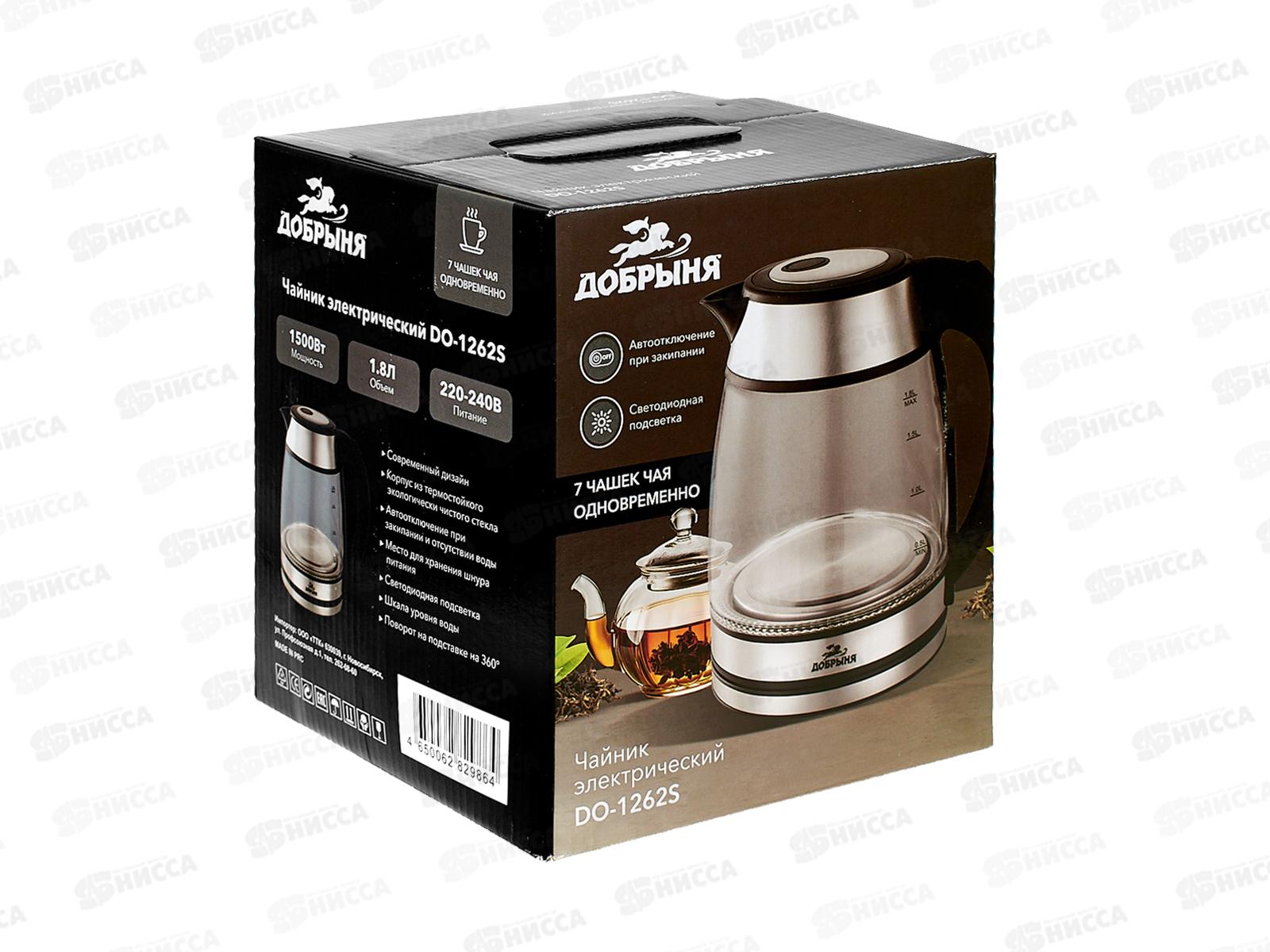 Чайник электрический DO-1262S 1500Вт 1,8л стекло со стальн вставками