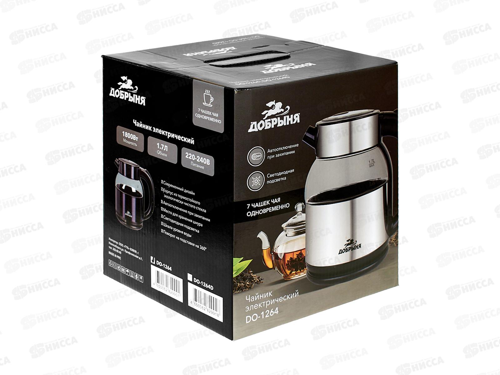 Чайник электрический DO-1264 1800Вт 1,7л стекло со стальн вставками