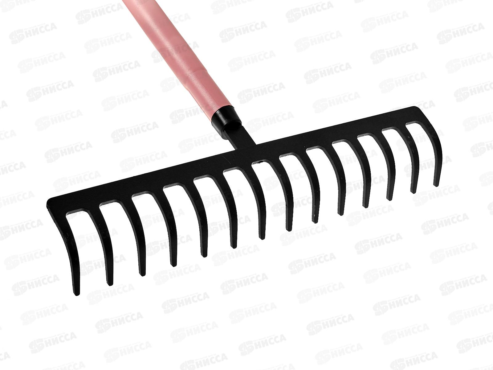 Грабли 14-зубые со стальным черенком черный/розовый 1685