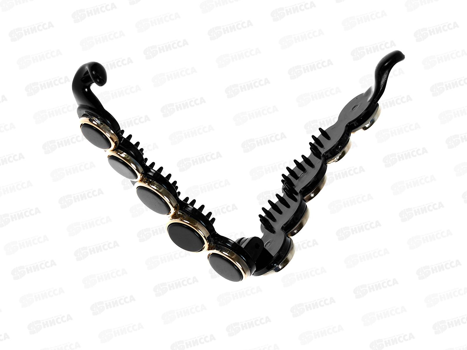 Заколка-банан черная &quotКруги&quot в золот оправе №10215