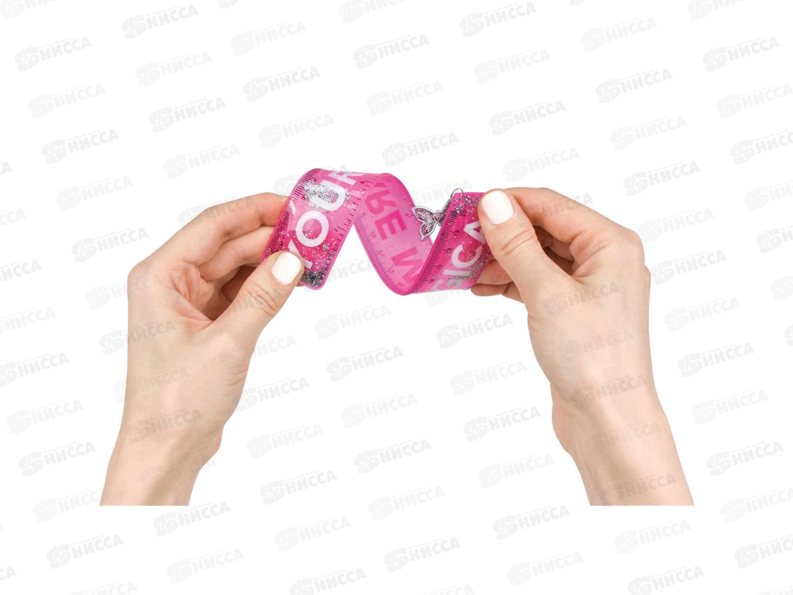 Линейка 20см ФЕН Розовая пвх, глиттер. 52645 *20