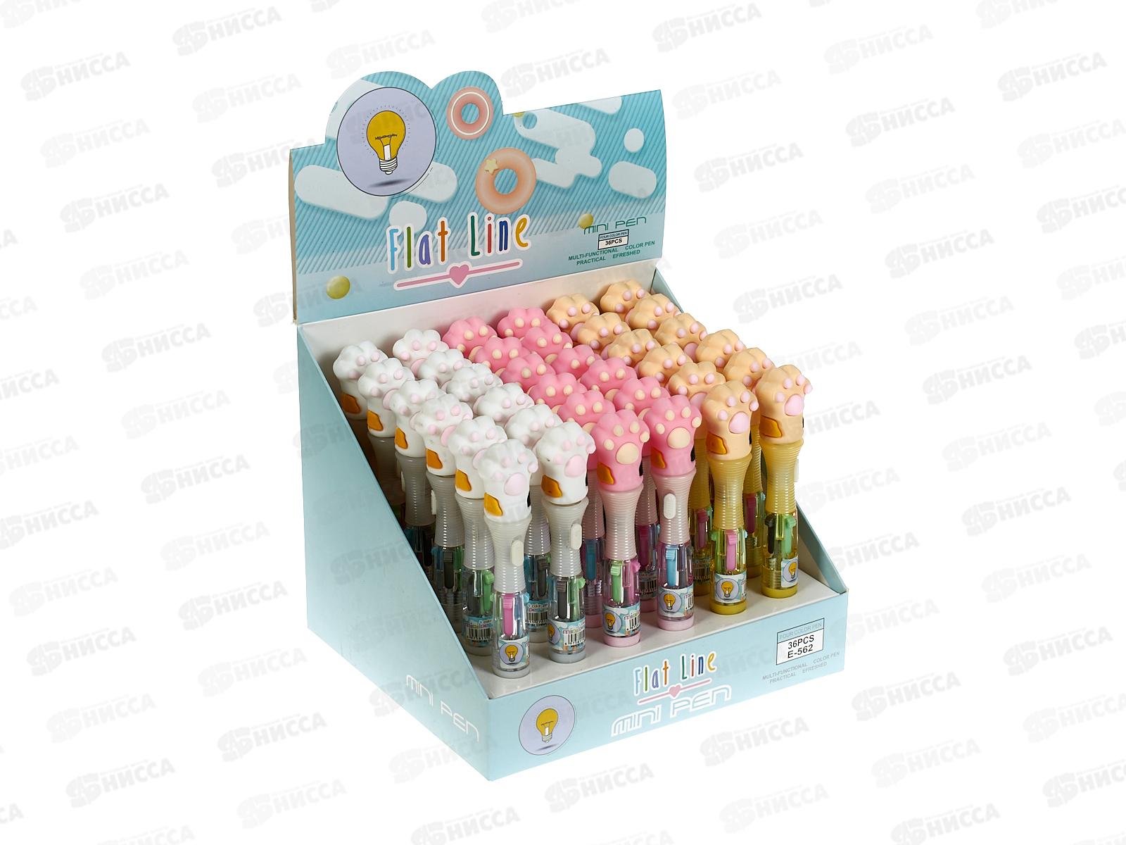 Ручка авт. BASIR Лапки 4-х цв,фонарик, E-562 *36