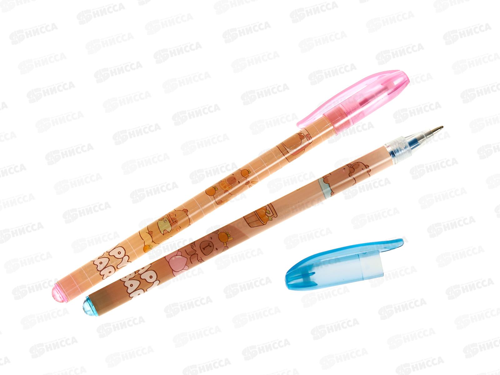 Ручки гел. BASIR 12цв., Капибара с блестками  МС-7474-12 *12/144