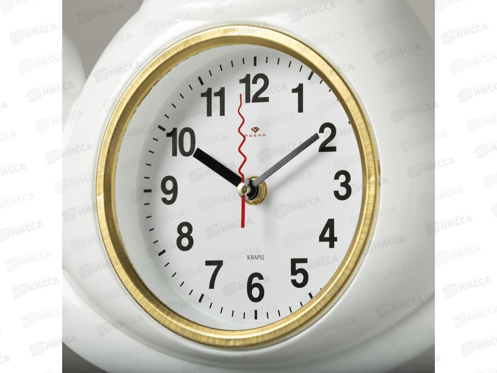 Часы &quot21 Век&quot 3129-002 чайник, корп белый с золотом &quotКлассика&quot Рубин