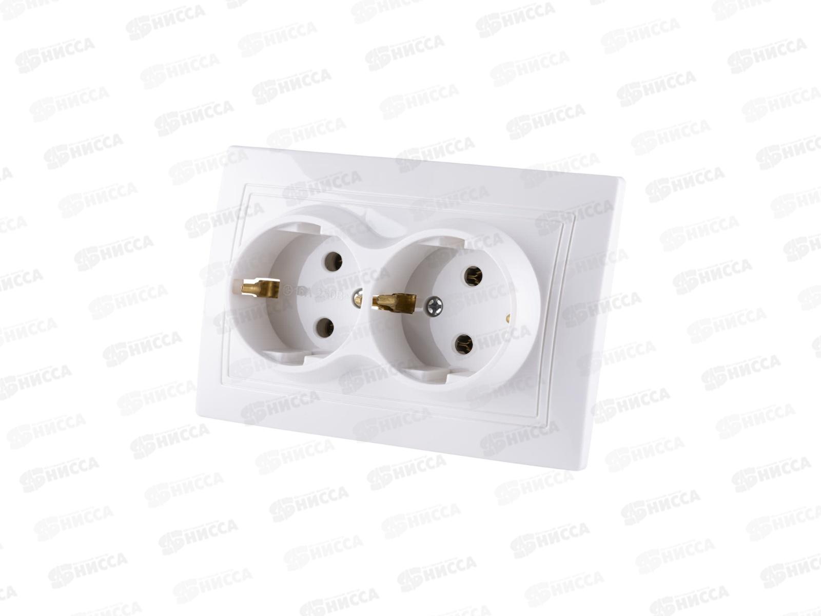 Розетка TDM двойная, cкрытая установка, 16А с заземлением, белая &quotТаймыр&quot, 0014