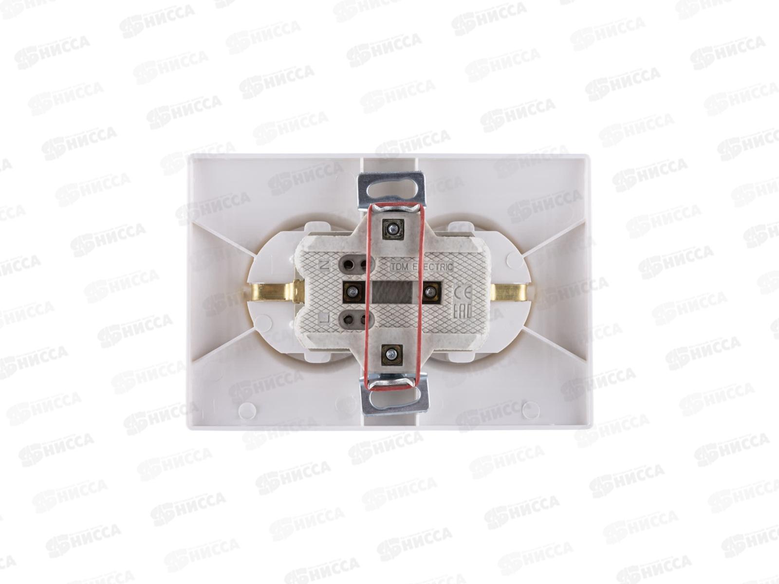 Розетка TDM двойная, cкрытая установка, 16А с заземлением, белая &quotТаймыр&quot, 0014