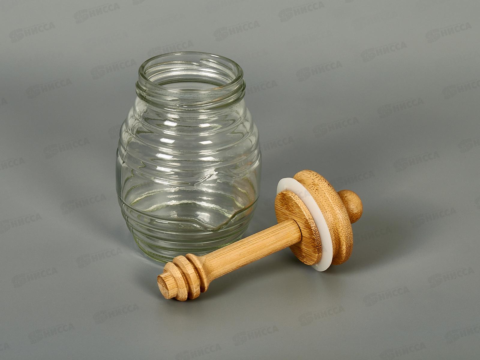 Банка для меда с ложкой стекло бамбук 8,3*14,2см №2 КТ-БМ-02