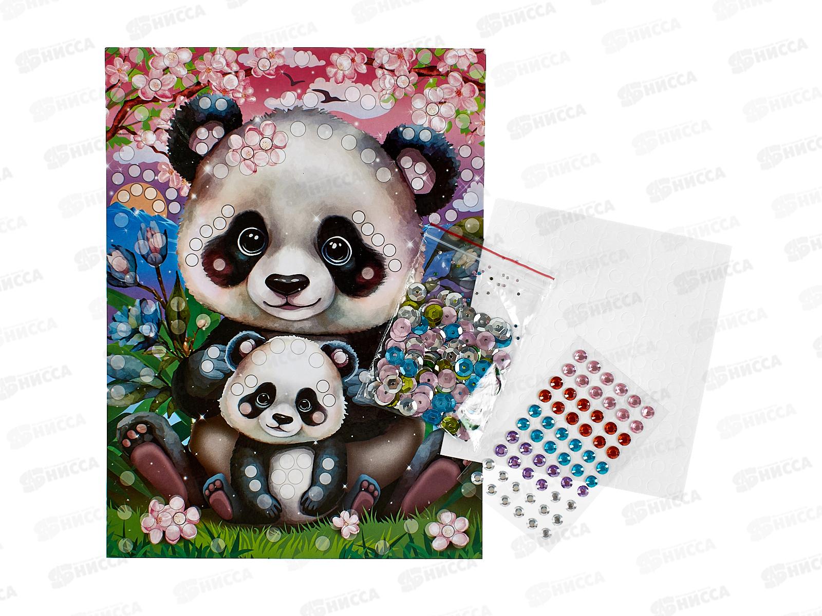 Аппликация из пайеток и страз Панды (17х23см), GEMSEQ-111514