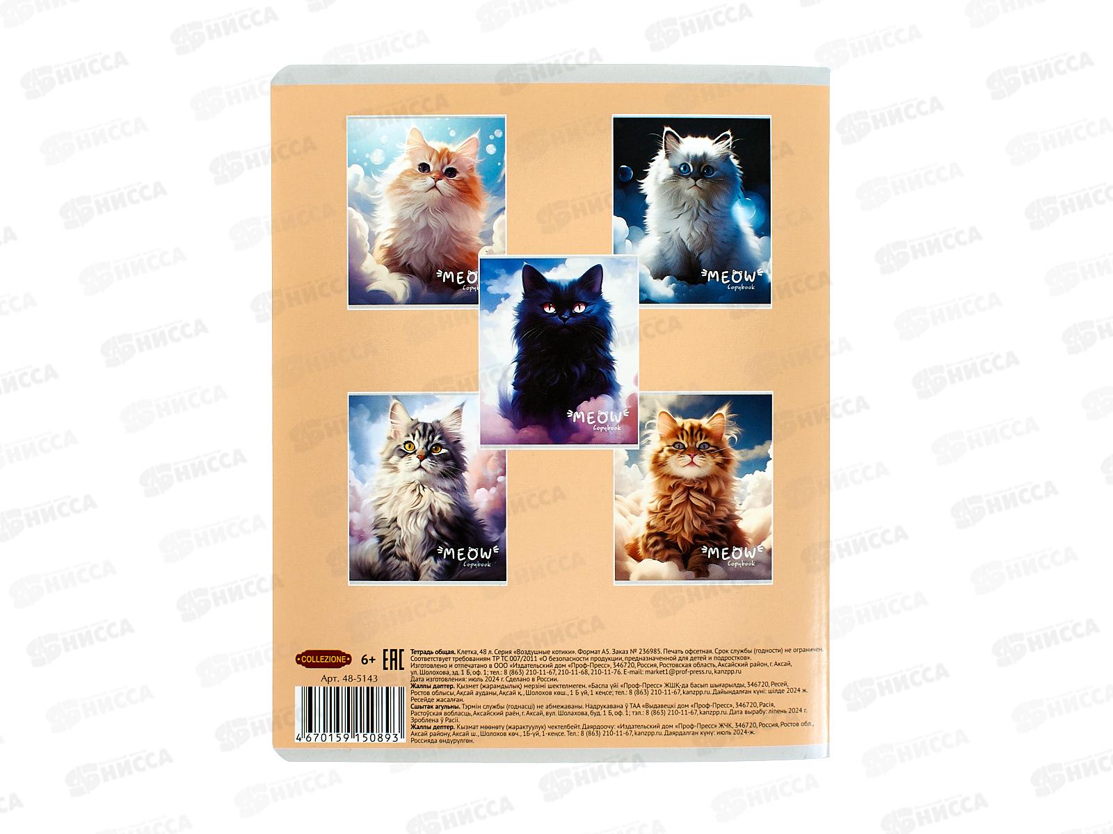 Тетрадь 48л кл. Collezione Воздушные котики, 5диз., 48-5143 *5/100