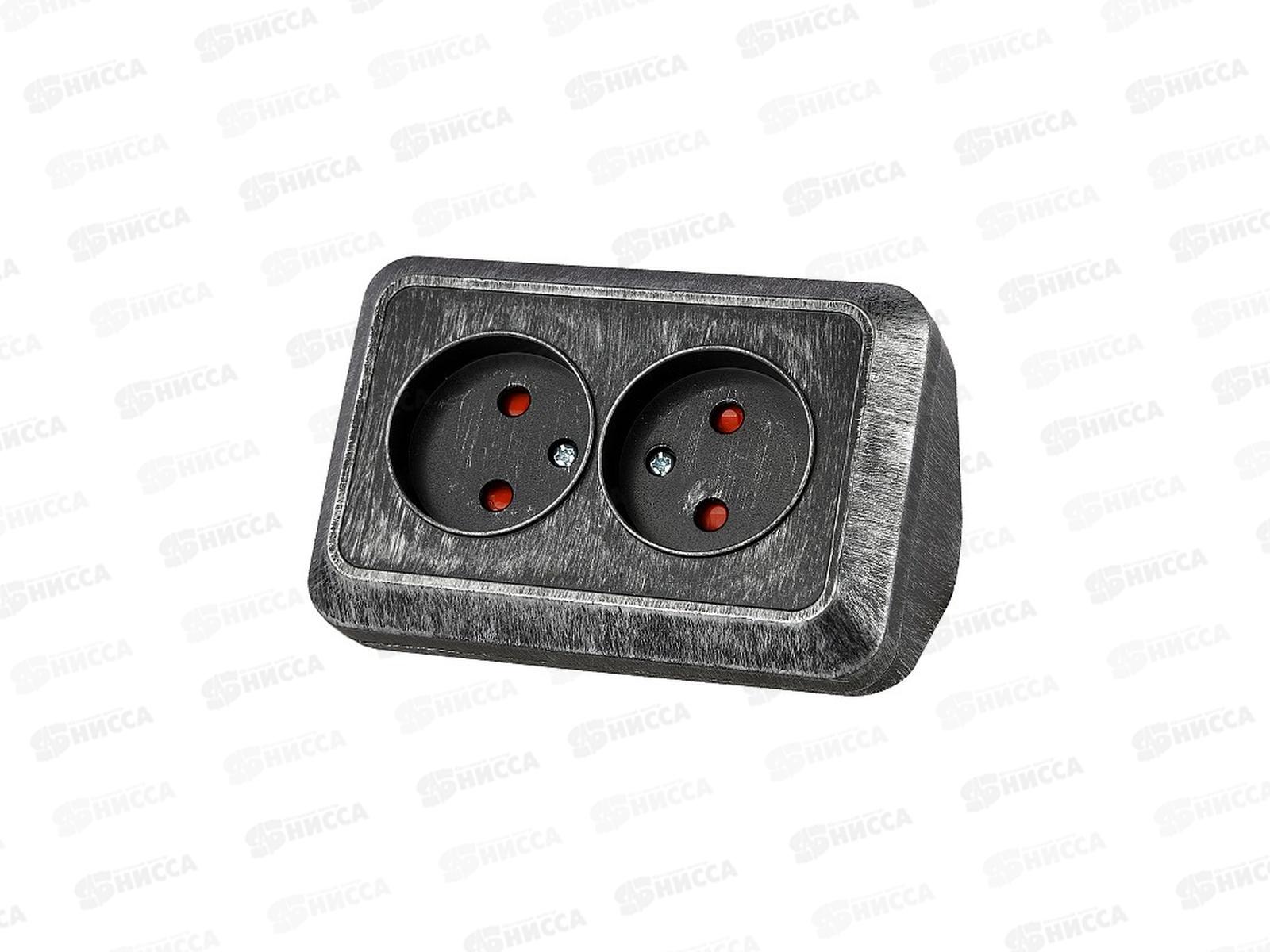 Розетка TDM двойная угловая открытой установки с з/ш, IP20 10А серебро &quotЛадога&quot, 0389