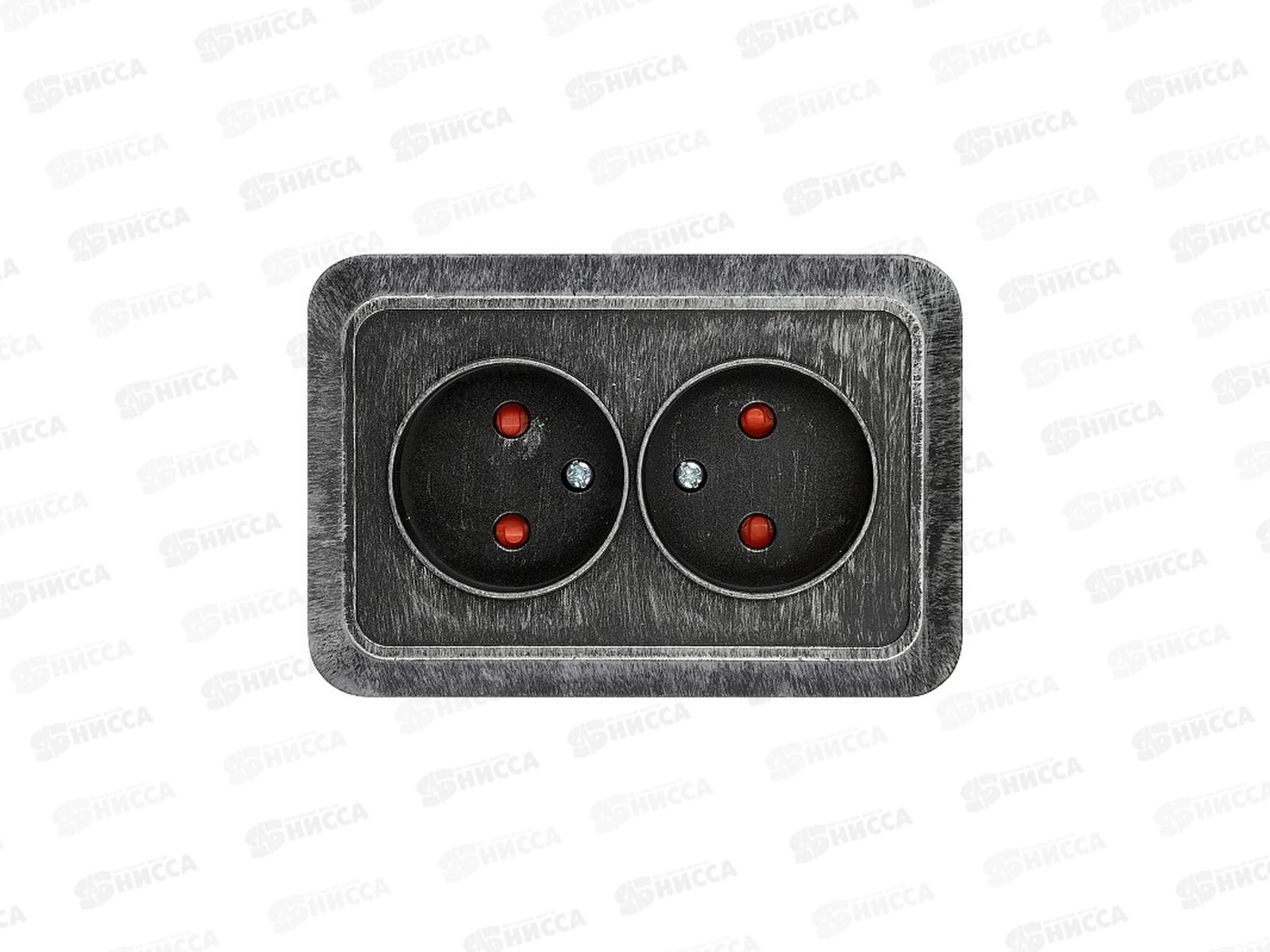 Розетка TDM двойная угловая открытой установки с з/ш, IP20 10А серебро &quotЛадога&quot, 0389