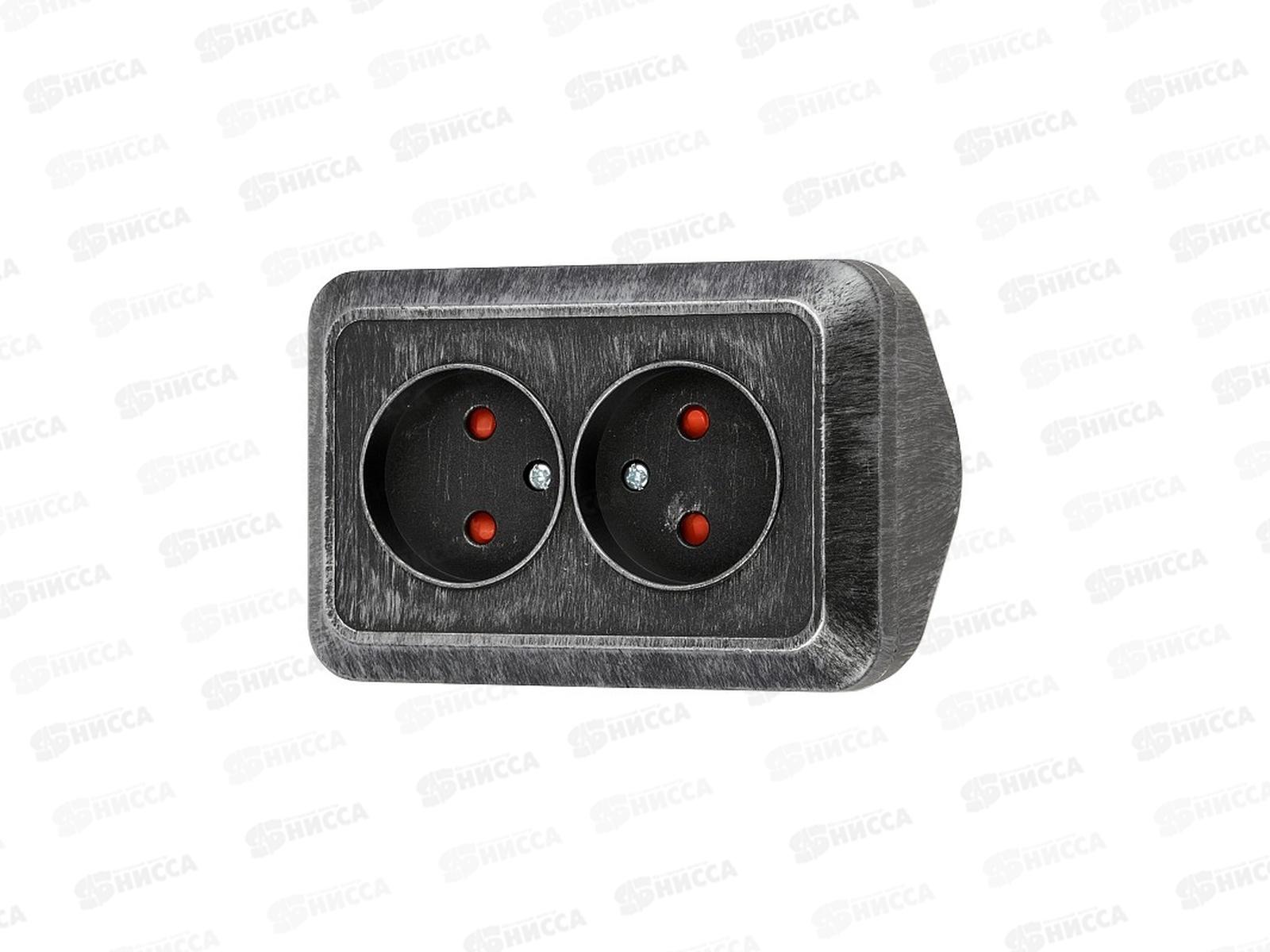 Розетка TDM двойная угловая открытой установки с з/ш, IP20 10А серебро &quotЛадога&quot, 0389