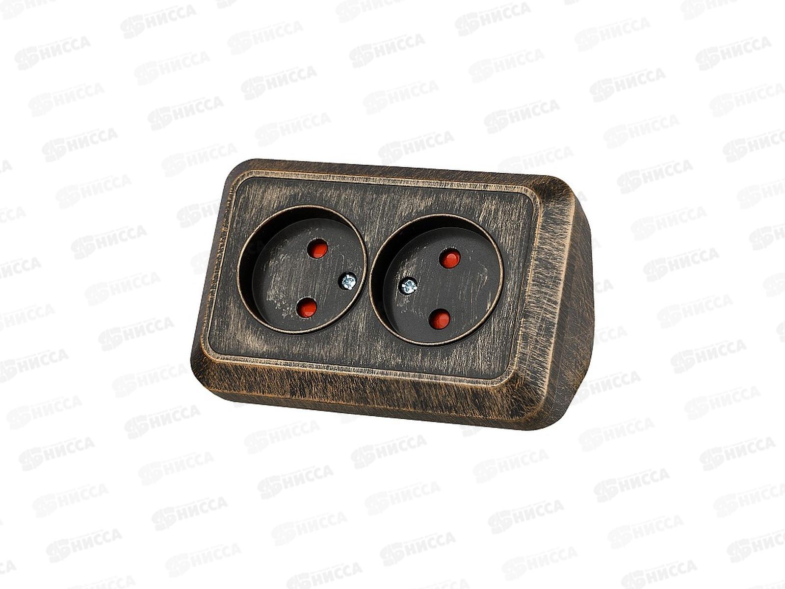 Розетка TDM двойная угловая открытой установки с з/ш, IP20 10А бронза &quotЛадога&quot, 0289