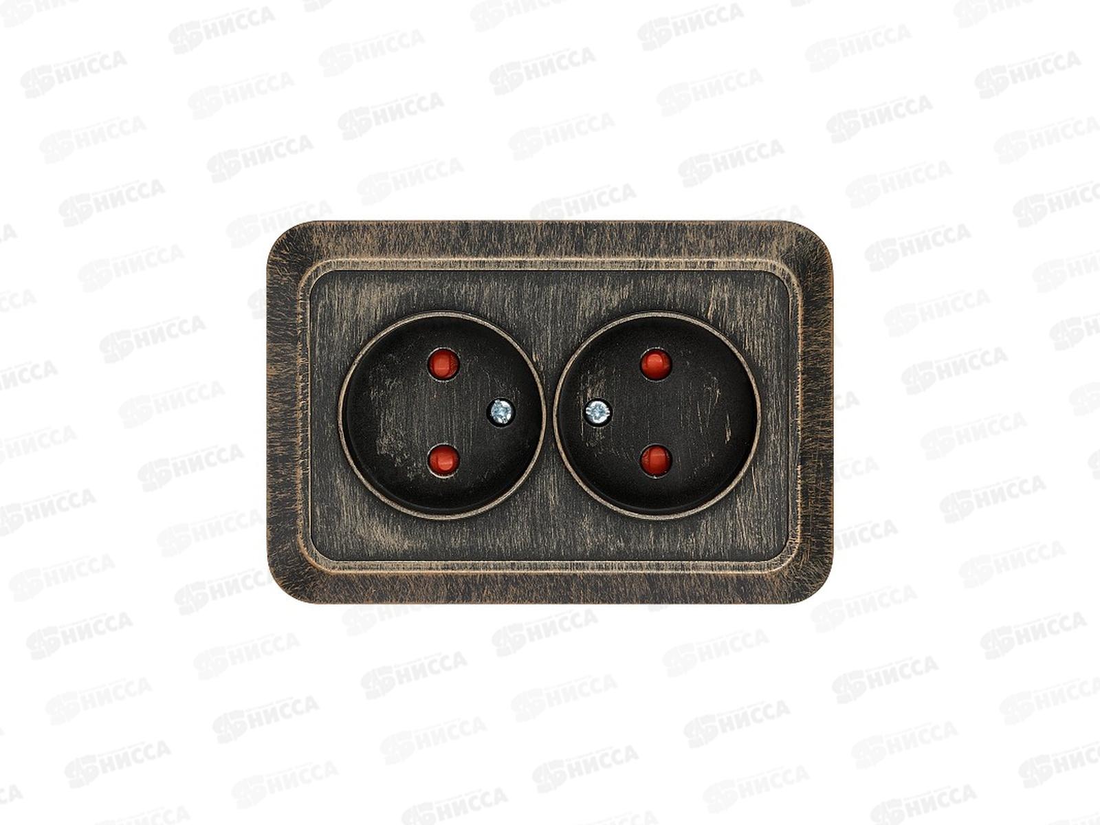 Розетка TDM двойная угловая открытой установки с з/ш, IP20 10А бронза &quotЛадога&quot, 0289