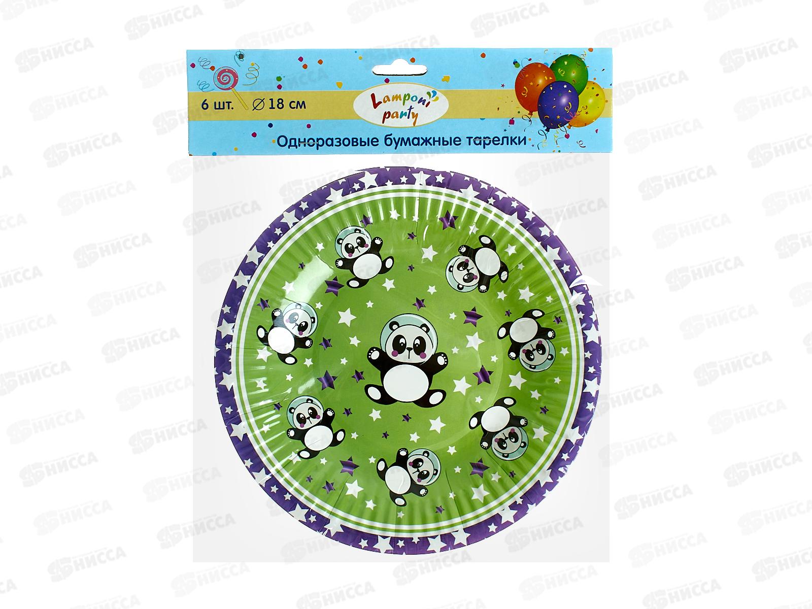 Тарелка бумажная  Акад d-18см 6шт Панда  MNZP-UA11-PLT18-H6