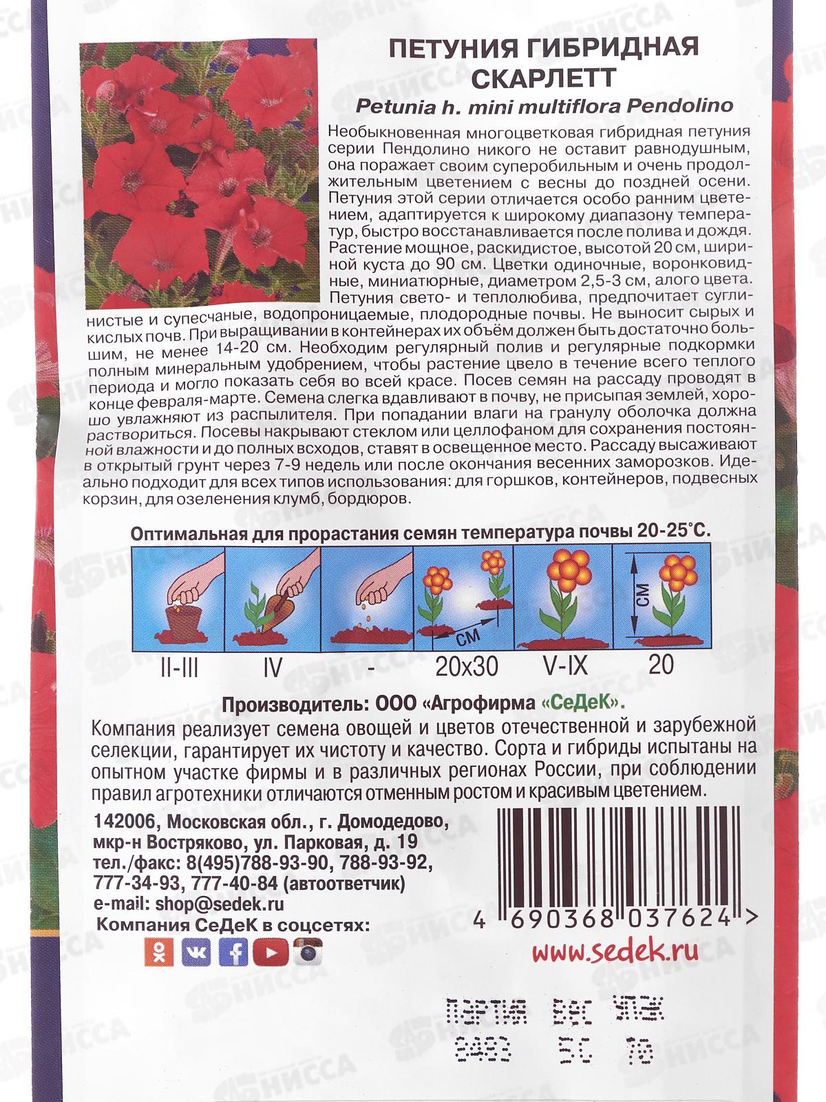 Петуния Скарлетт F1(многоцветковая, алая) (Евро, 5) СеДек *10 +