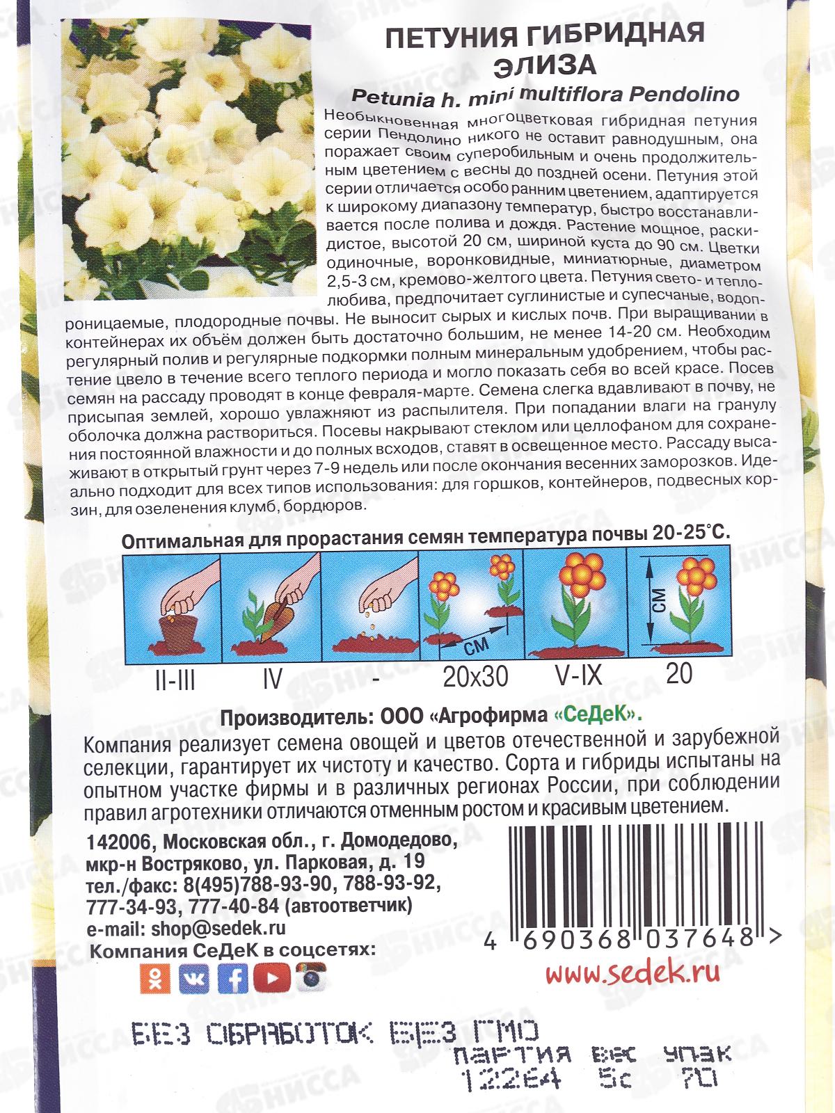 Петуния Элиза F1(многоцветковая, кремово-желтая) (Евро,5) СеДек *10 +