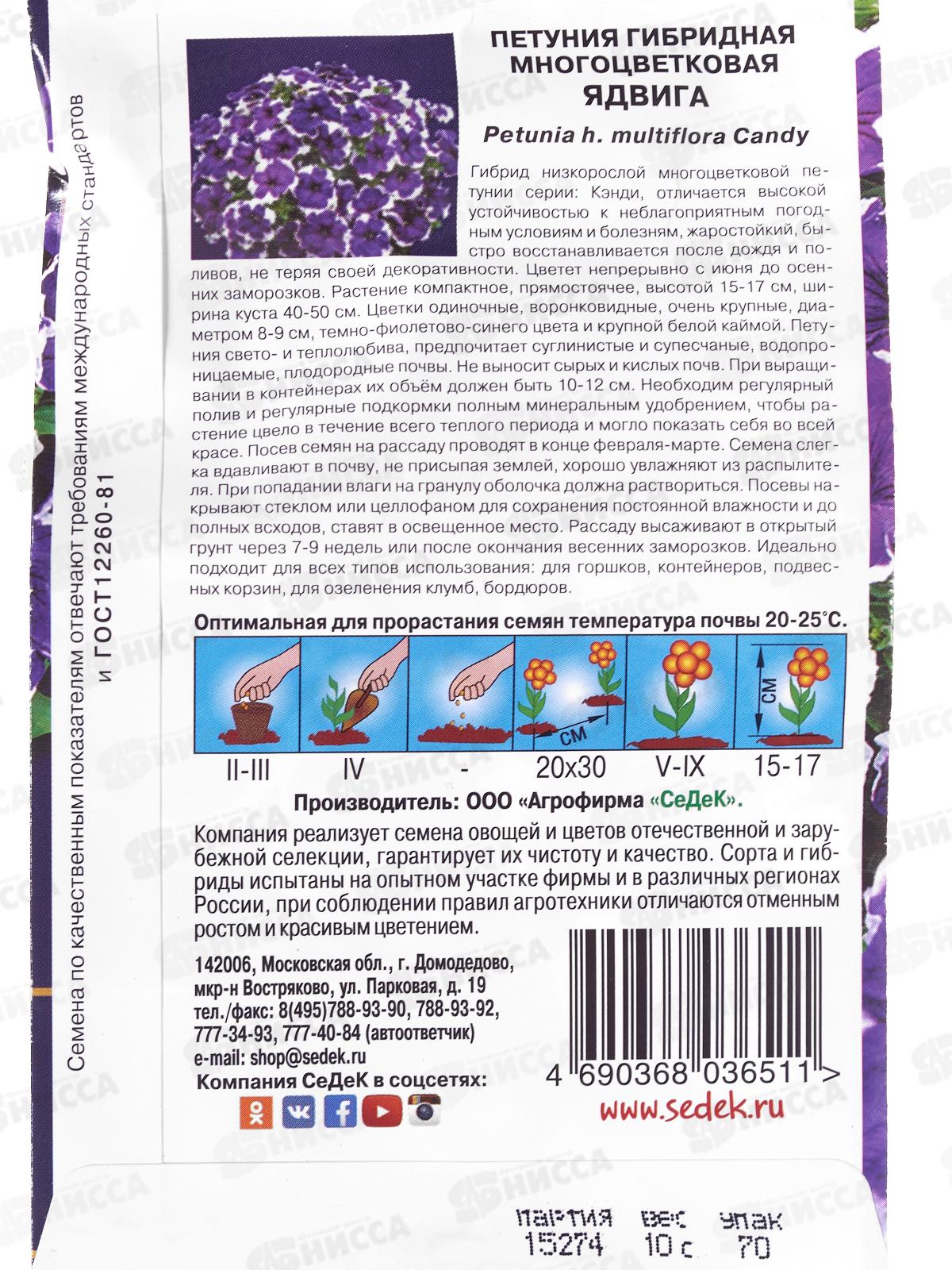 Петуния Ядвига F1(многоцветковая) (Евро,10) СеДек *10 +