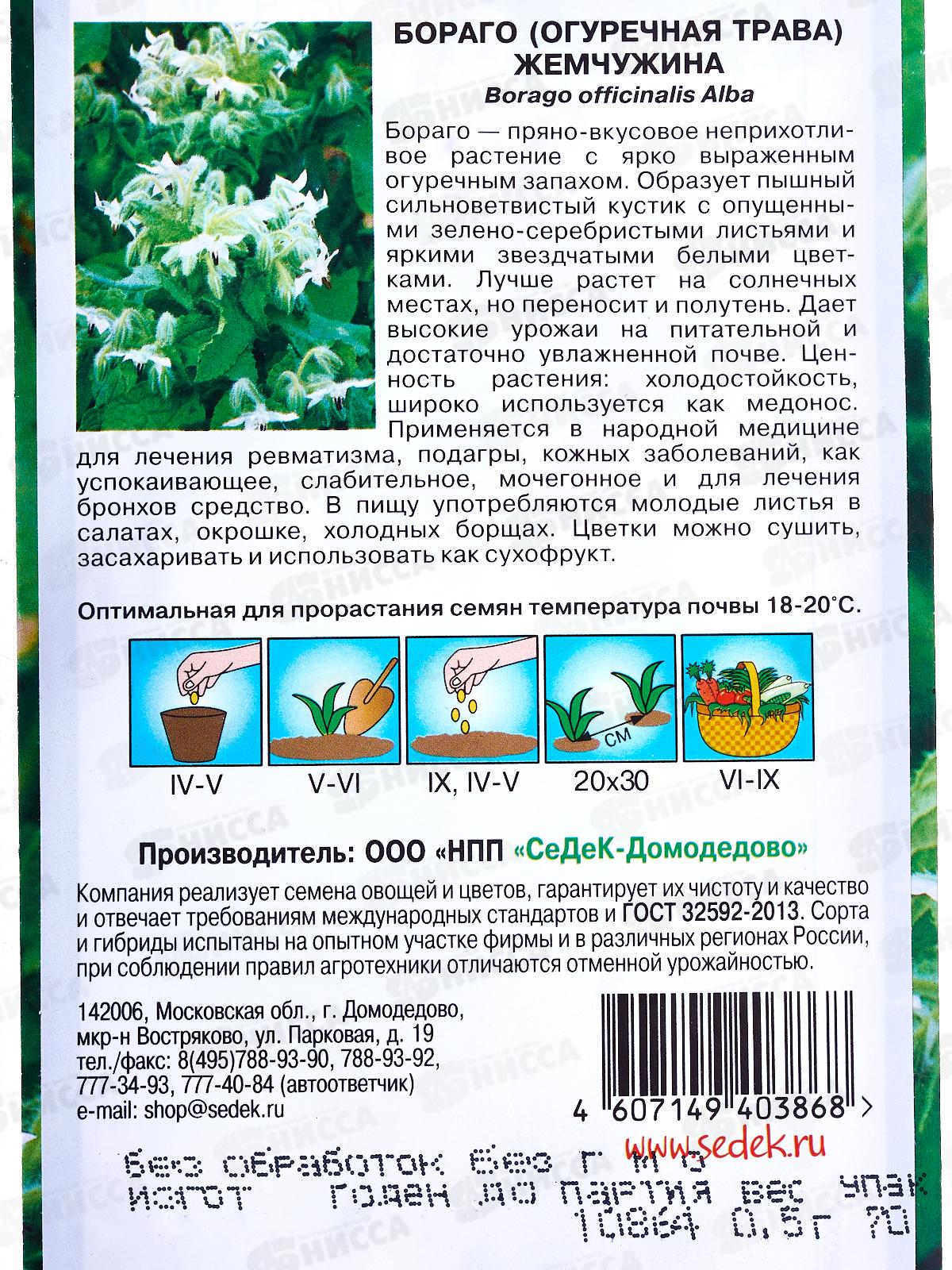 Бораго Жемчужина (огуречная трава, белый) (Евро , 0,5) СеДеК *10 +