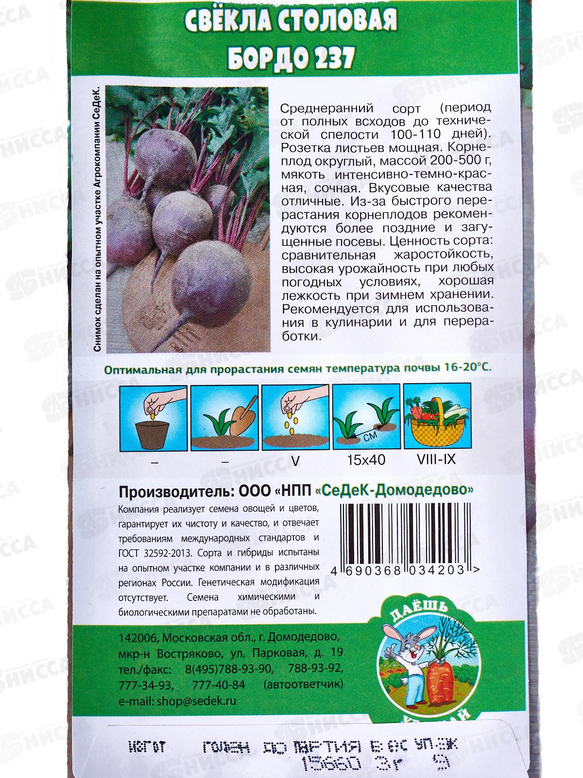 Свёкла Бордо 237 столовая  ДУ (Евро, 3) СеДек *10