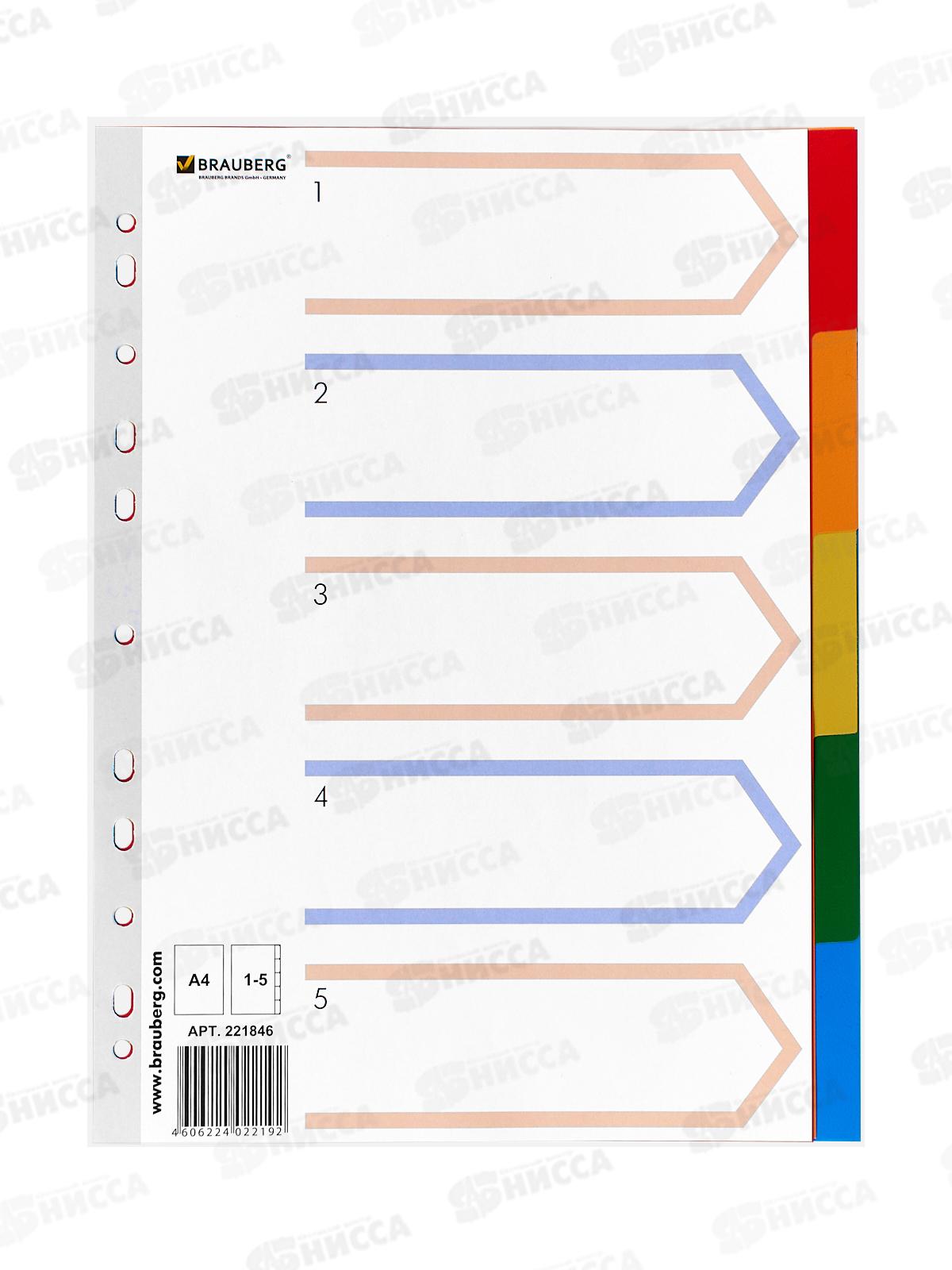 Разделители А4 Brau 5цв. 221846*15