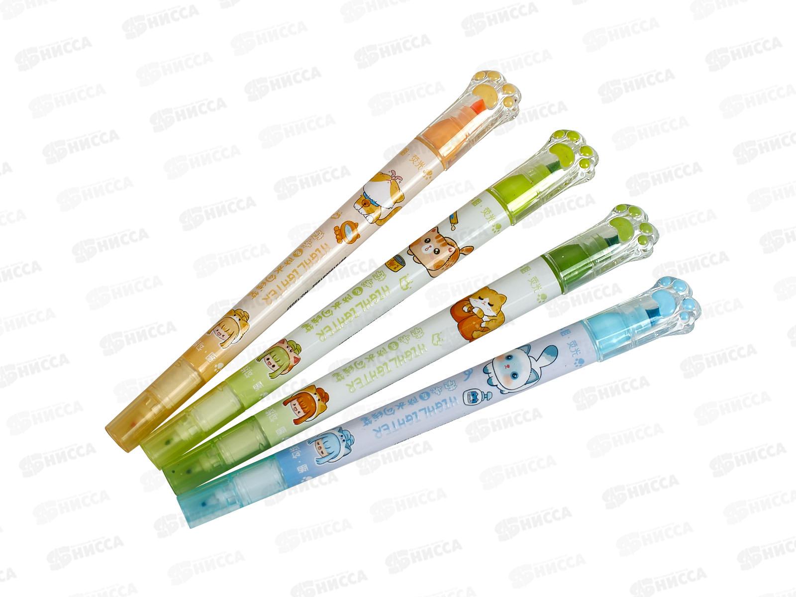 Набор маркеров-текстовыделителей 2-х сторон. 4цв Котики и лапки 12037