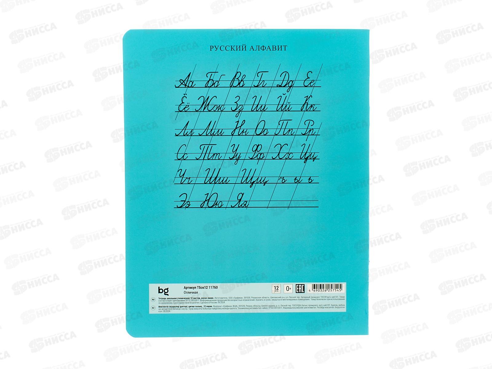 Тетрадь 12л в кос.лин. BG Отличная бирюзовая 11760 *16/160