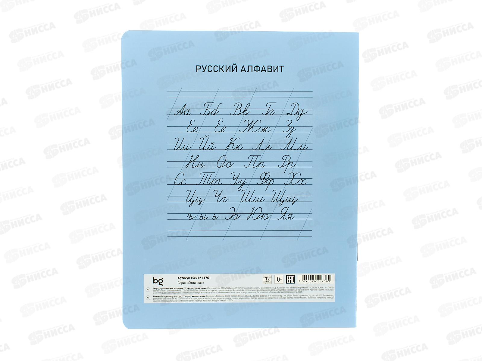 Тетрадь 12л в кос.лин. BG Отличная голубая 11761*16/160