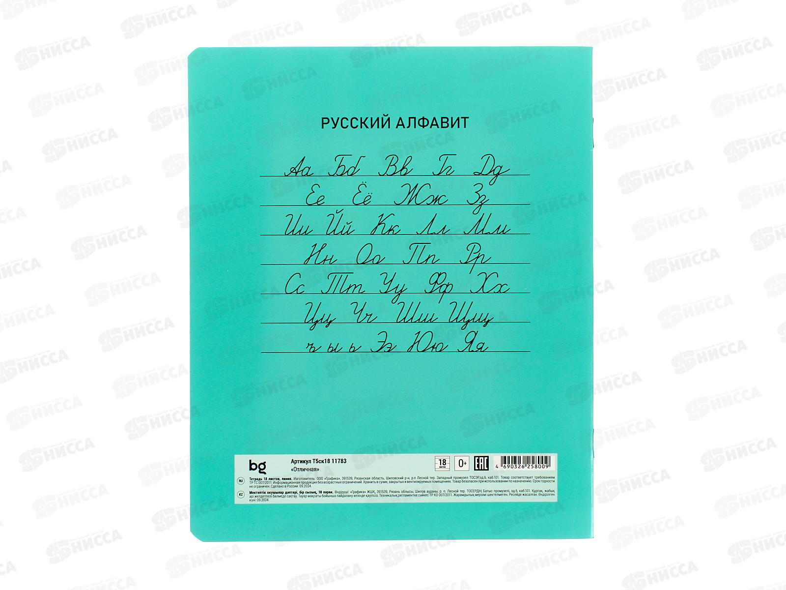 Тетрадь 18л лин BG Отличная, зеленая 11783 *10/160