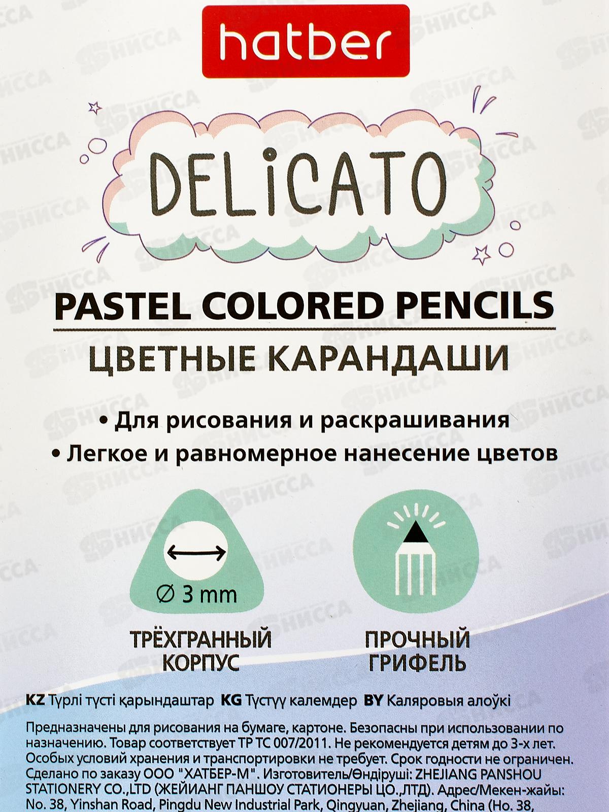 Карандаши 12цв Hatber Delicato пастельные трехгр.072213 *12/240
