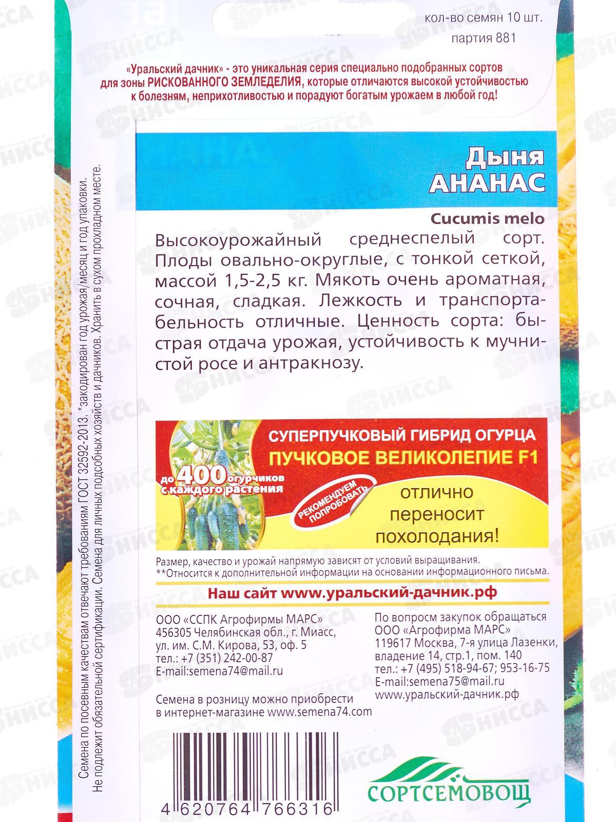 Дыня Ананас Евро *10 УрД +