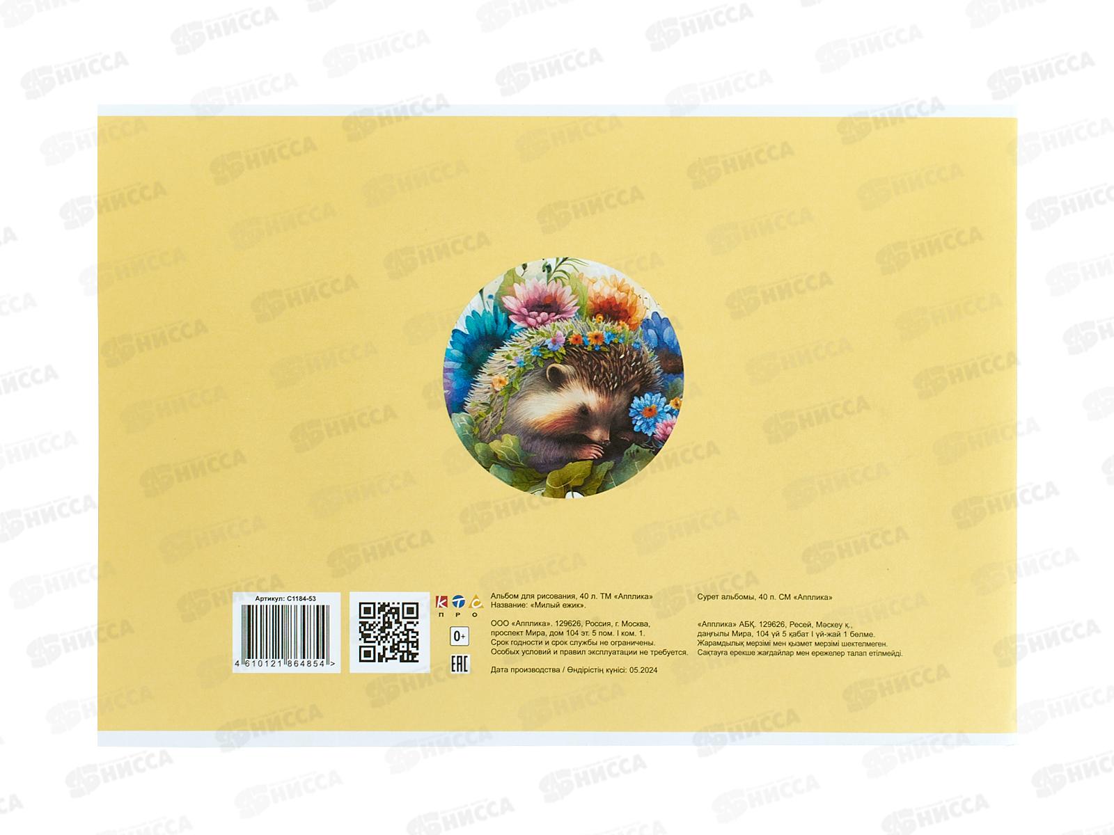 Альбом д/рис.40л Апплика, Милый ежик, С1184-53*30