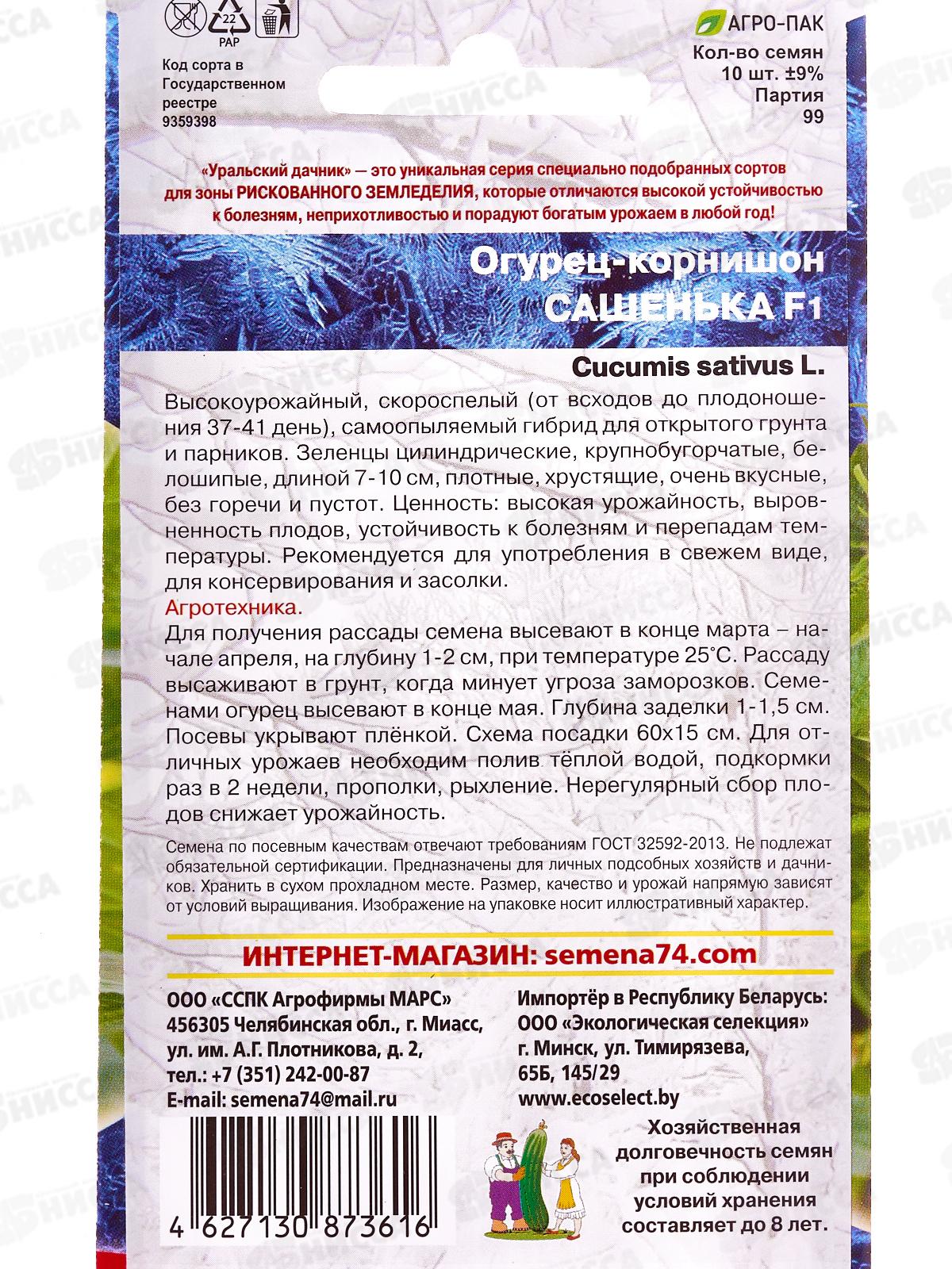 Огурец Сашенька F1 корнишон Евро *10 УрД +