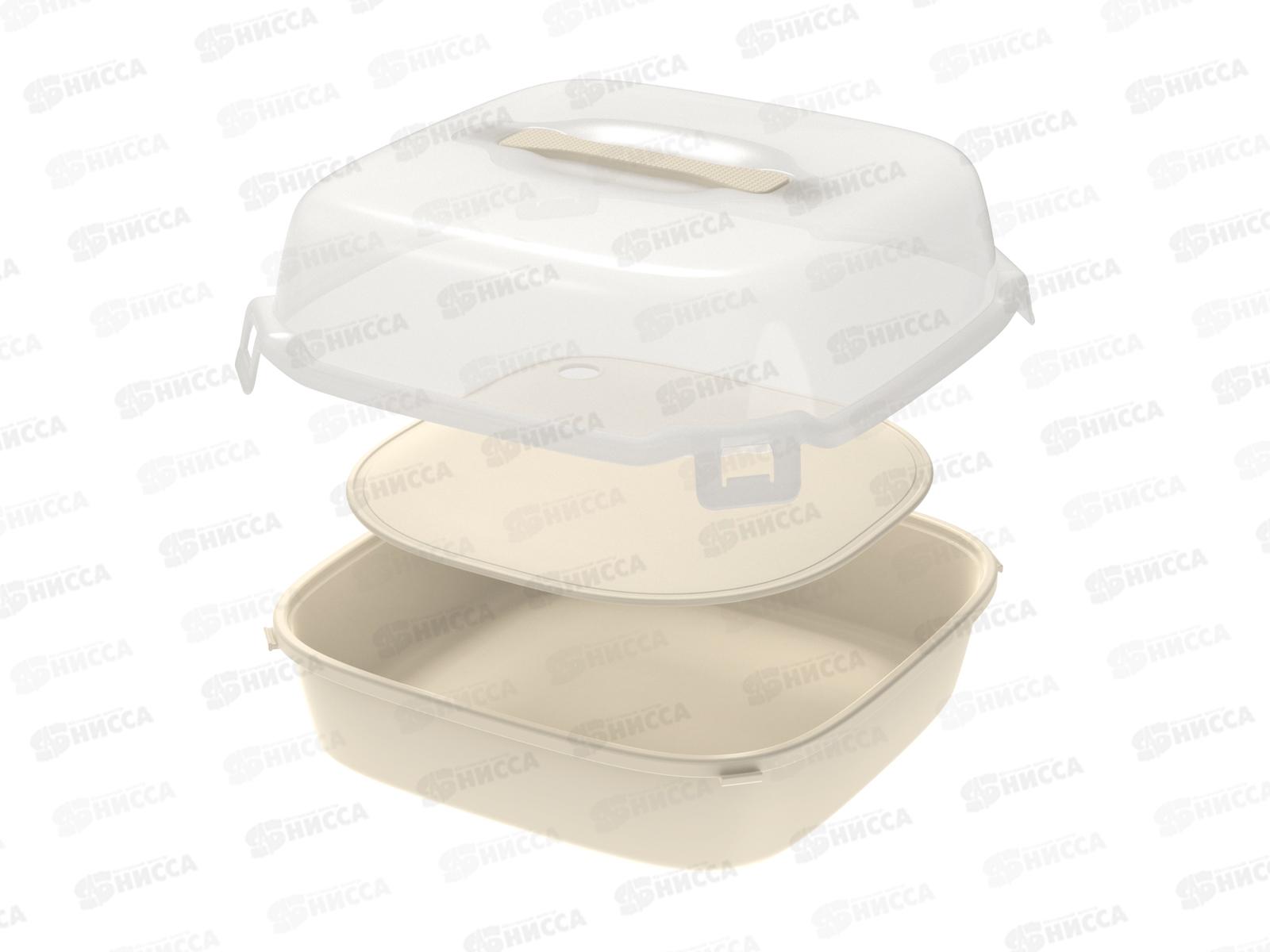 Контейнер для выпечки с ручкой и подложкой (тортовница) слоновая кость, АП 772  (300х300х140мм)  *13