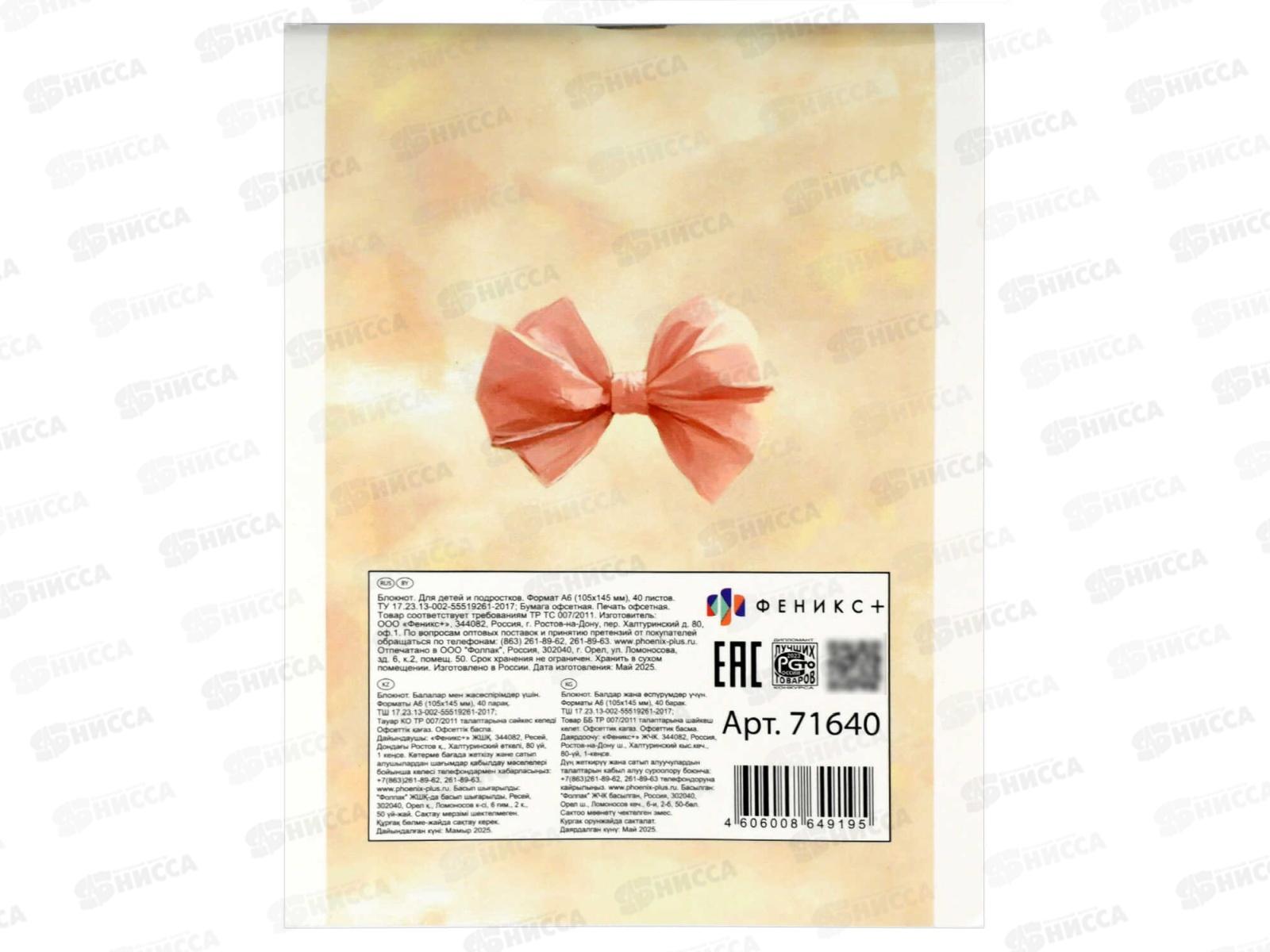 Блокнот 40л ФЕН А6 Котенок с плюшевым мишкой, 71640 *5/80