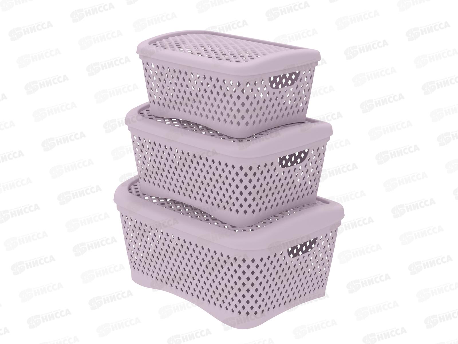 Набор корзинок с крышками &quotРомбики&quot (3шт) п розы, АП 468 (340х250х170)
