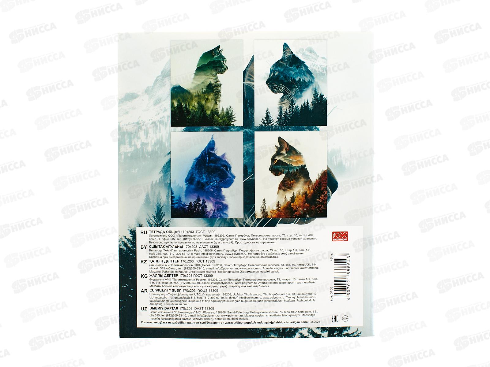 Тетрадь 48л кл. ПЛН Лесные коты., 3456*30