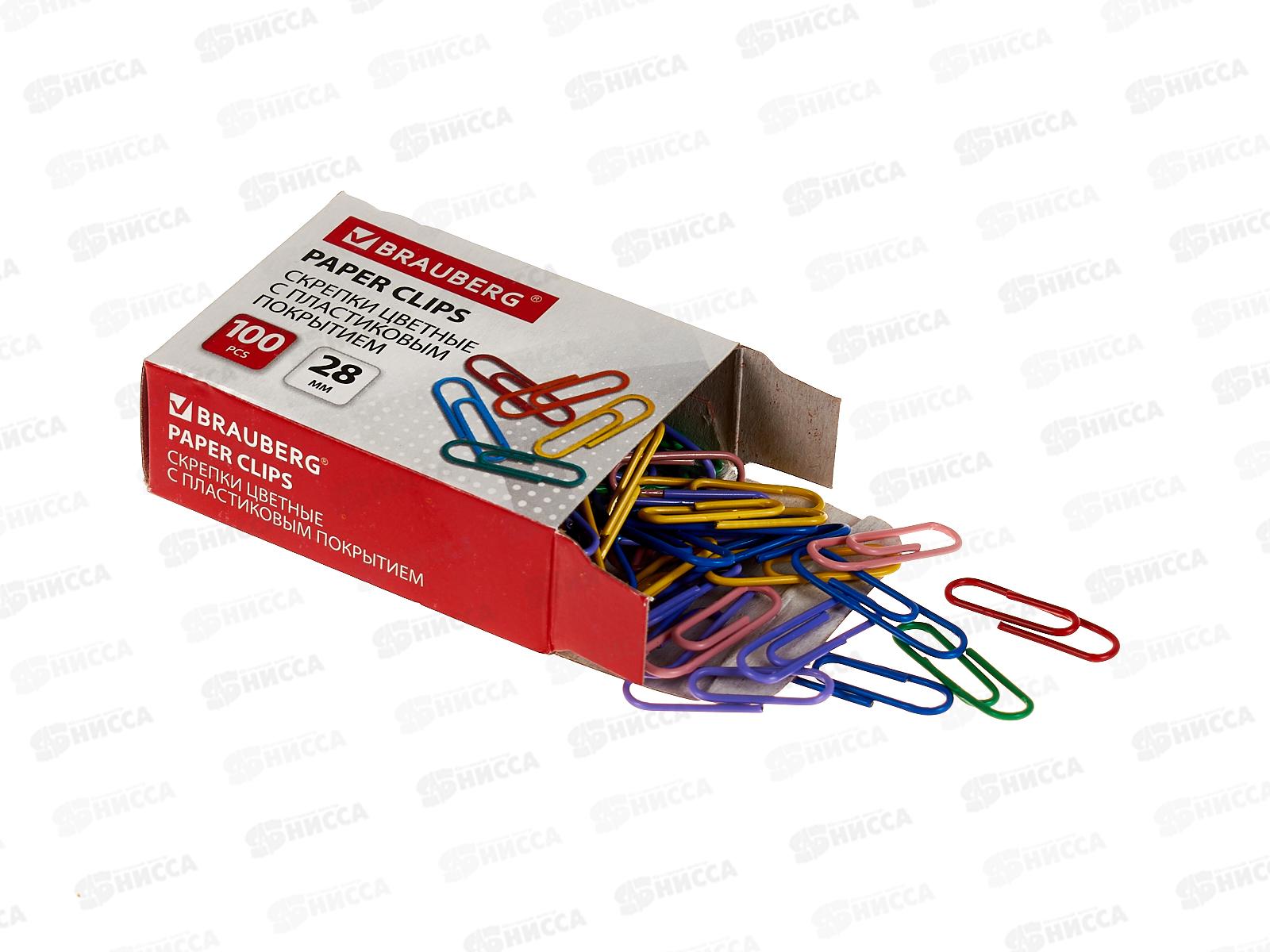 Скрепки BRAU 28мм 100шт цветные, 220555 *30