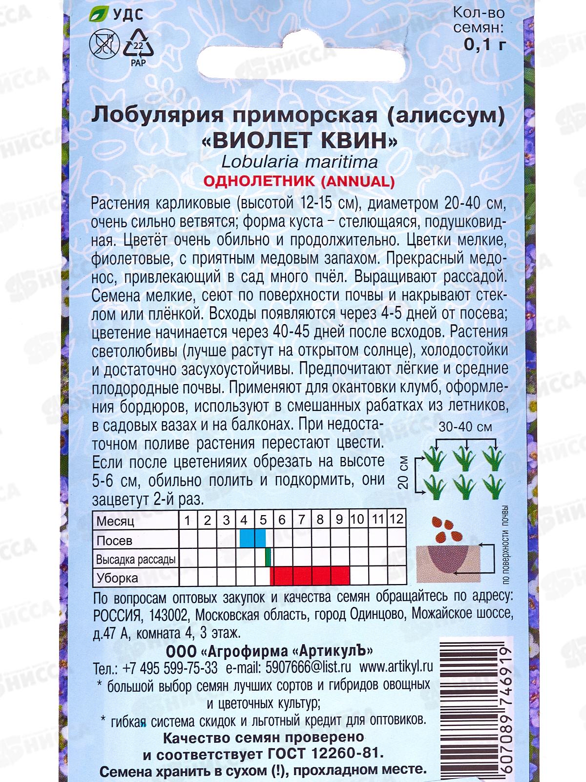 Лобулярия Виолет Квин прим 0,1г цв/п *10  АРТ